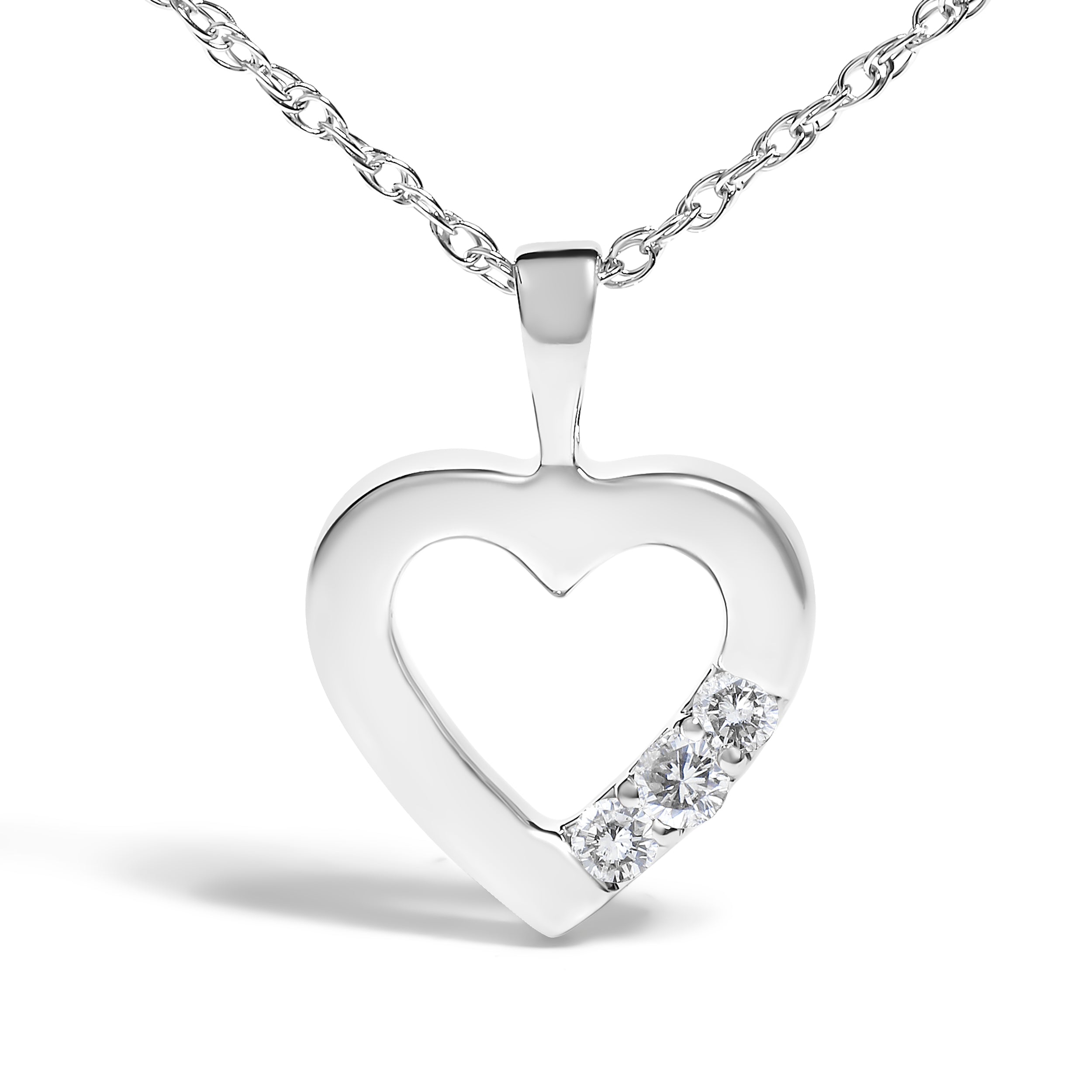 .925 Sterling Silver Lab Grown Diamond 1/4 Cttw Three Stone Heart Pendant Necklace - 18" Inches on sale at MyriadMart
