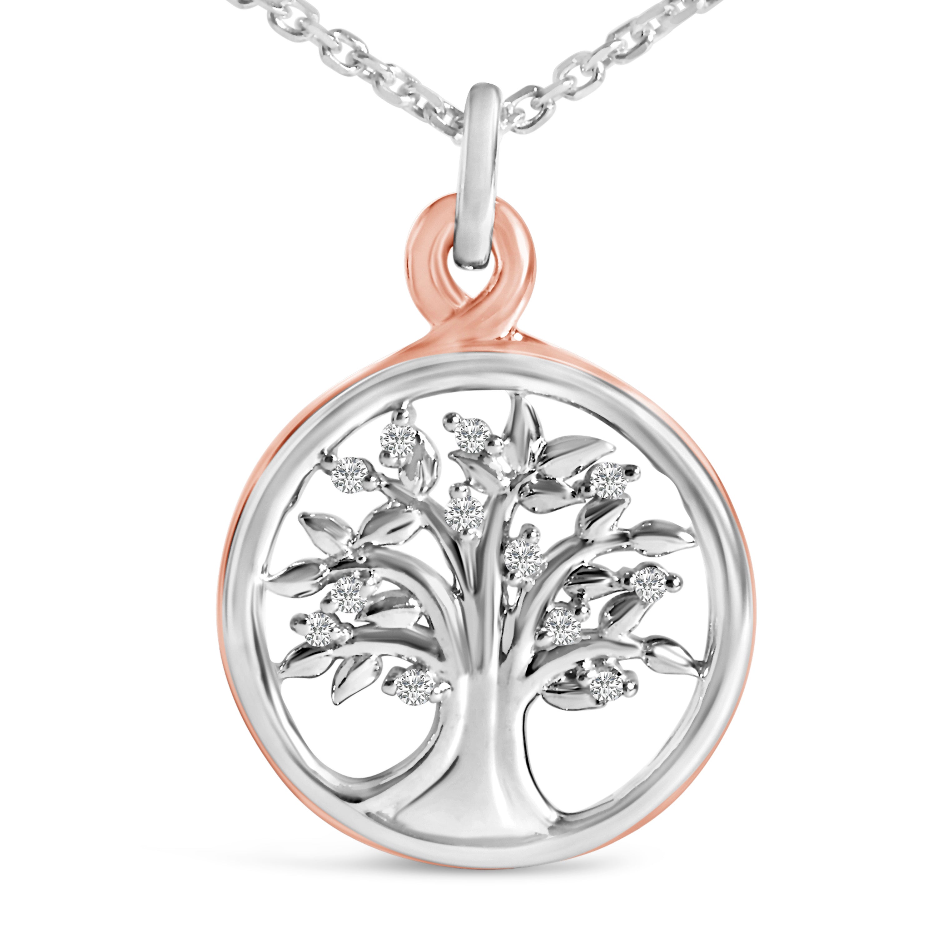 14K Rose Gold Plated Sterling Silver Diamond Accent Tree of Life Pendant Necklace on sale at MyriadMart