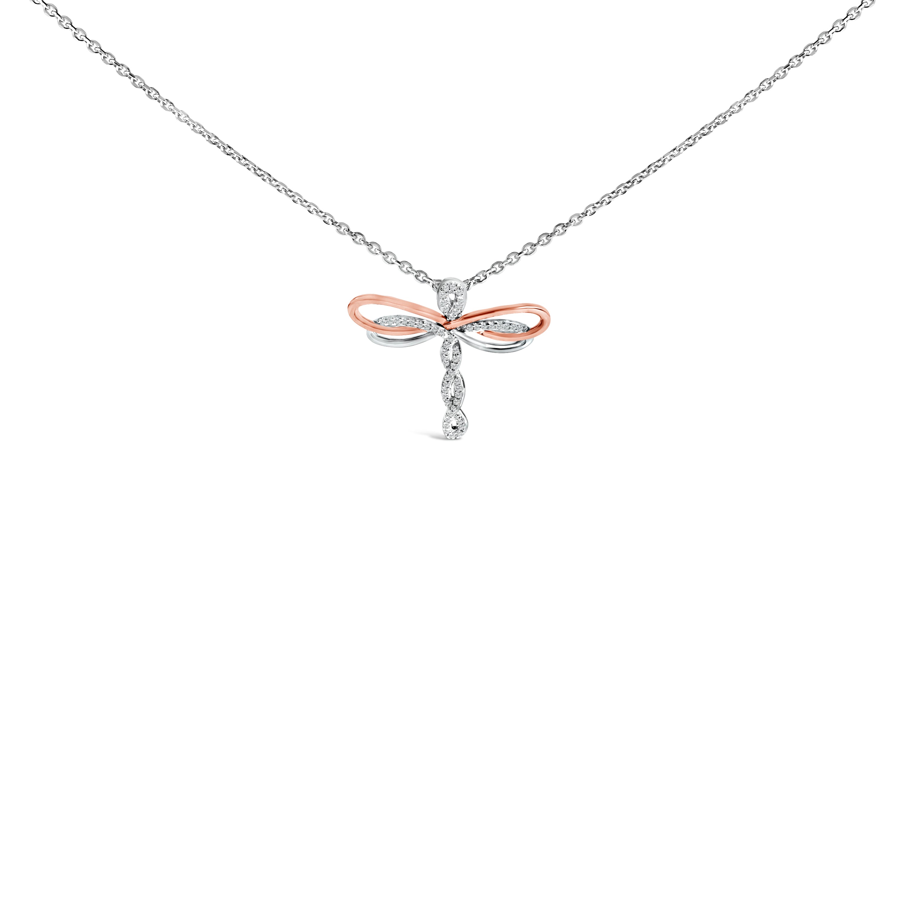 14K Rose Gold Plated Sterling Silver 1/10 Cttw Diamond Dragonfly Pendant Necklace on sale at MyriadMart