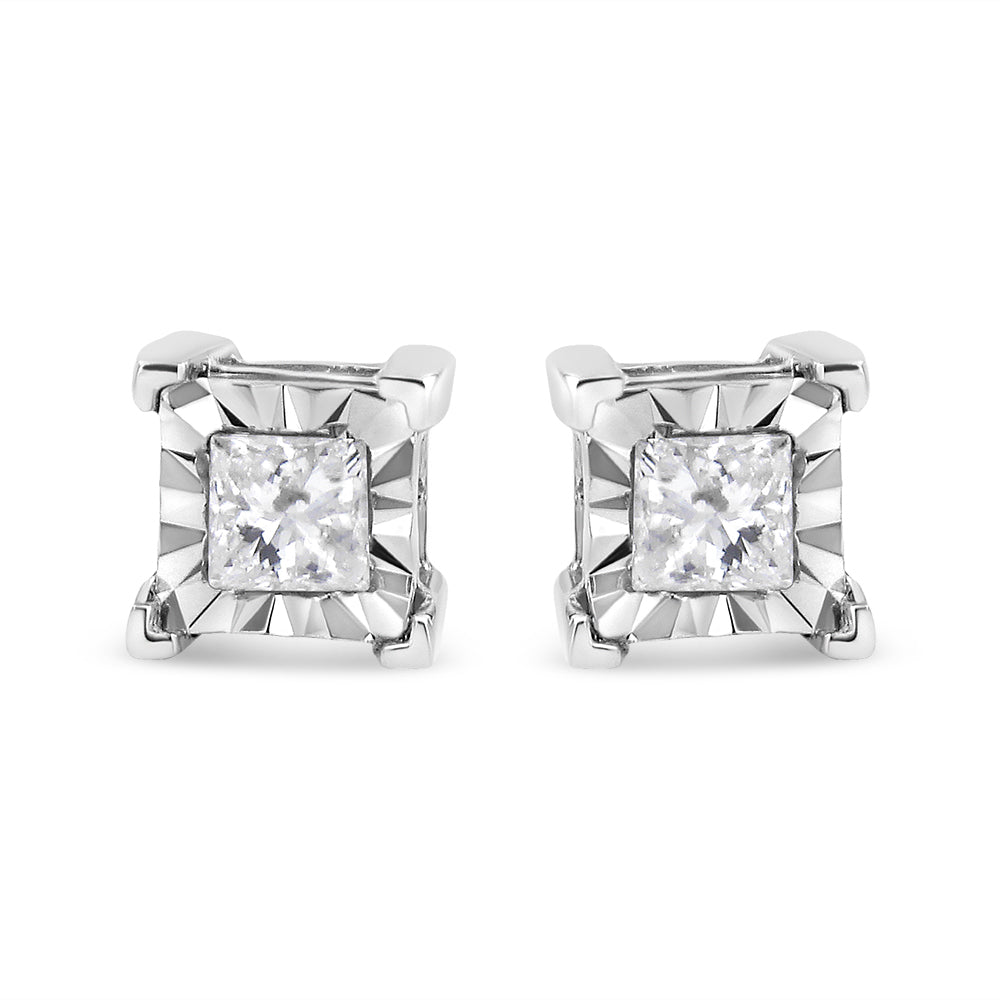 .925 Sterling Silver 1/2 Cttw Miracle Set Princess-cut Diamond Solitaire Stud Earrings H-I Color, SI2-I1 Clarity on sale at MyriadMart