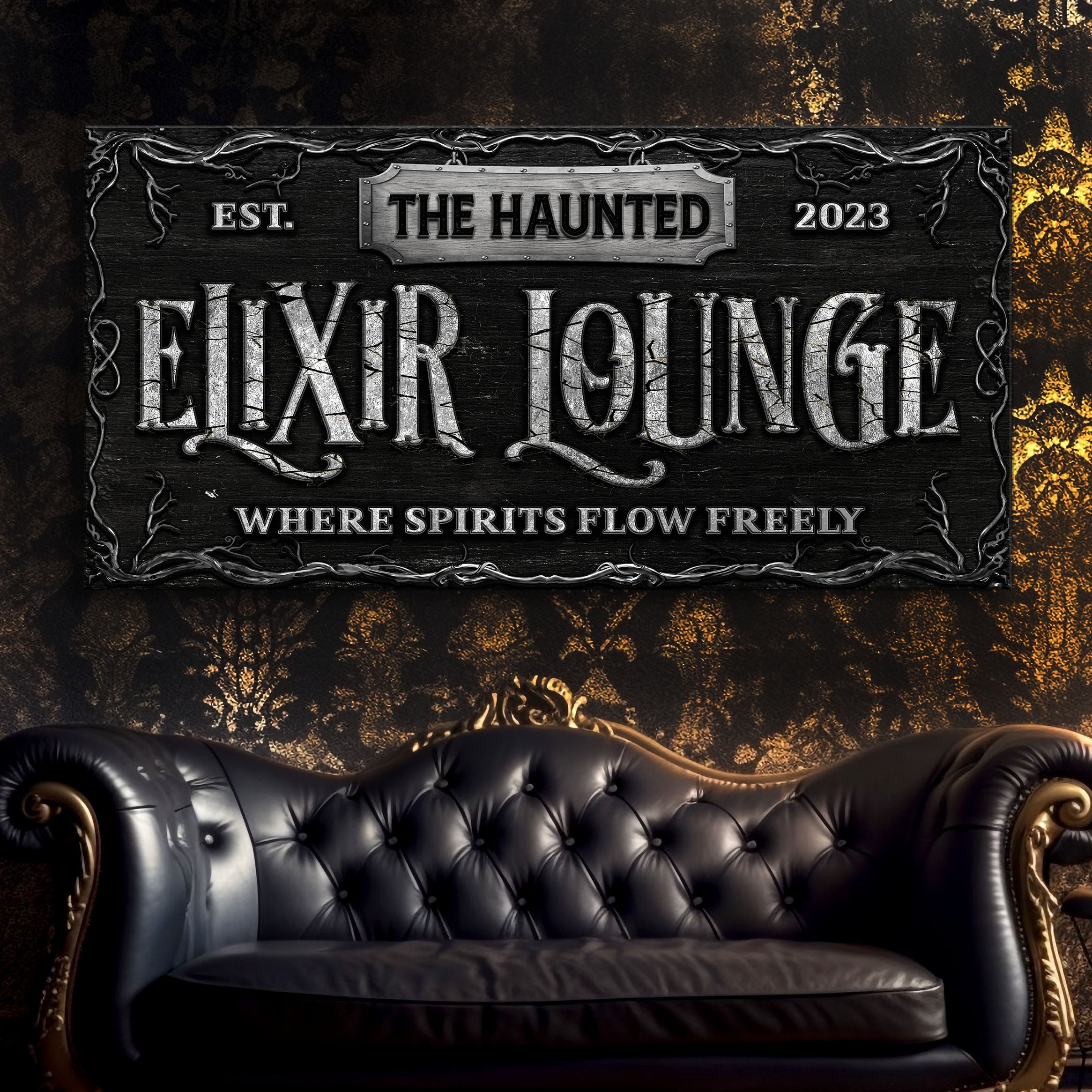 The Haunted Elixir Lounge Halloween Sign on sale at MyriadMart