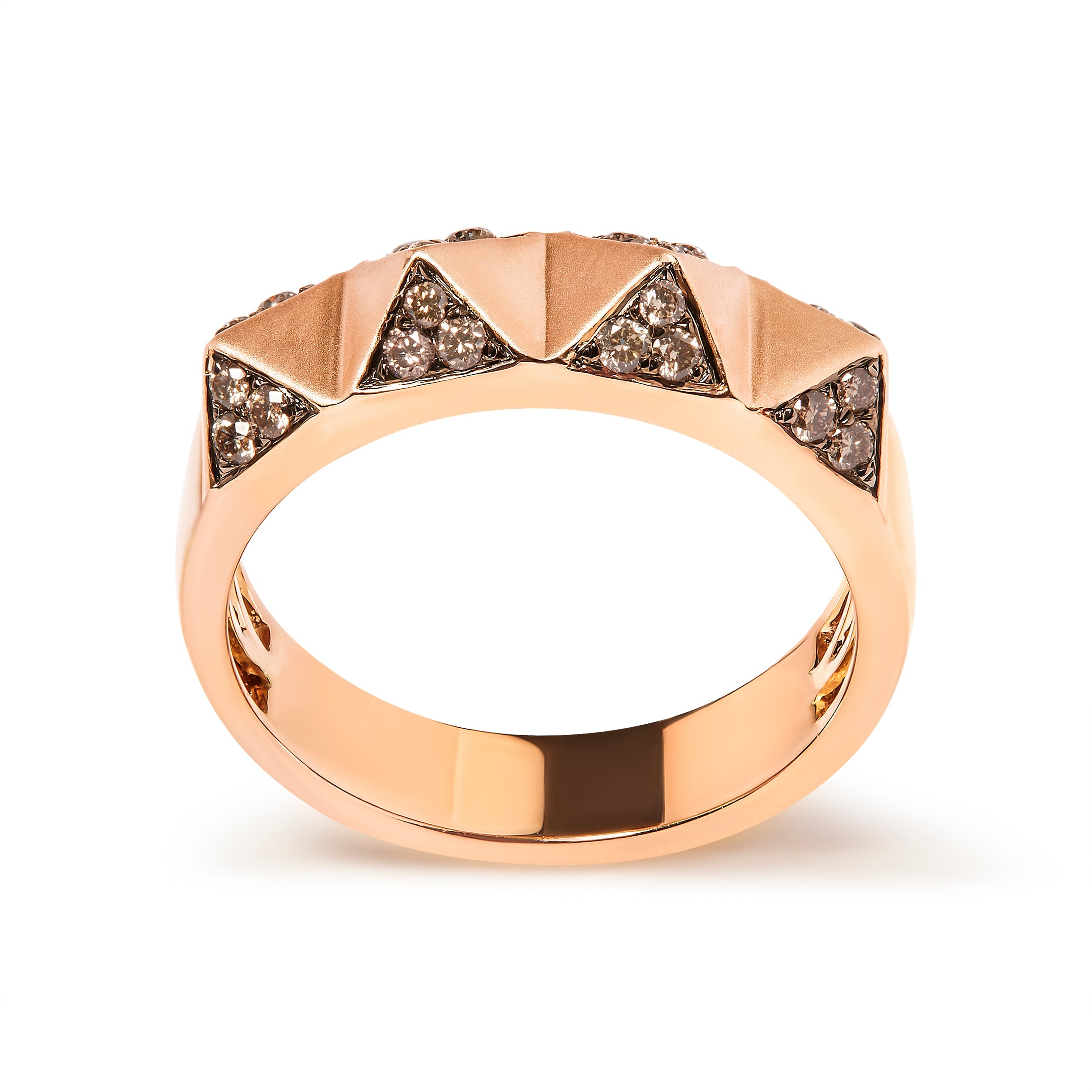 14K Rose Gold 1/4 Cttw Brown Diamond Pyramid Band Ring Brown Color, SI1-SI2 Clarity - Size 7 on sale at MyriadMart