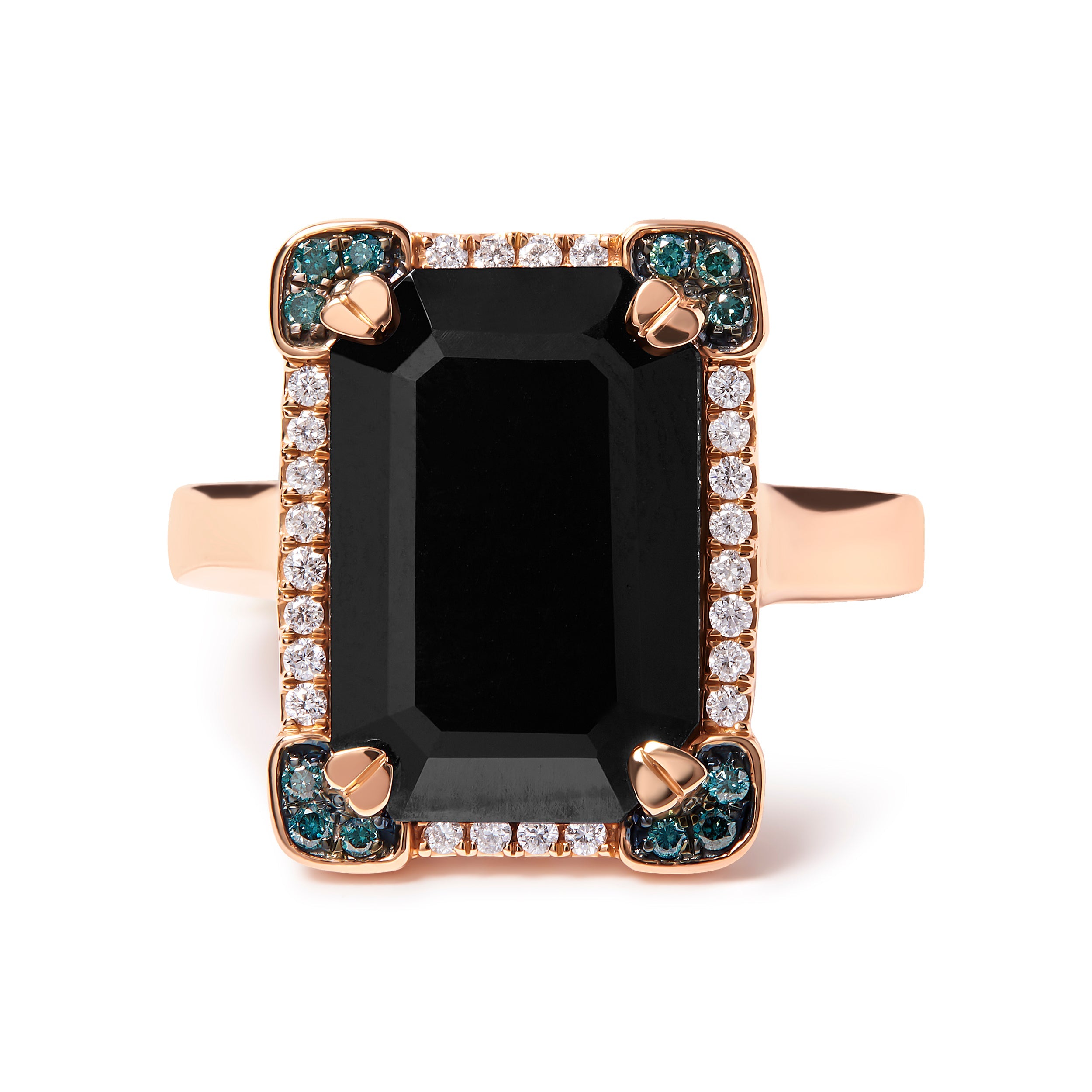 14K Rose Gold 15x10 MM Emerald-Cut Black Onyx and 1/5 Cttw Blue and White Diamond Halo Cocktail Ring G-H Color, SI1-SI2 Clarity - Size 7 on sale at MyriadMart