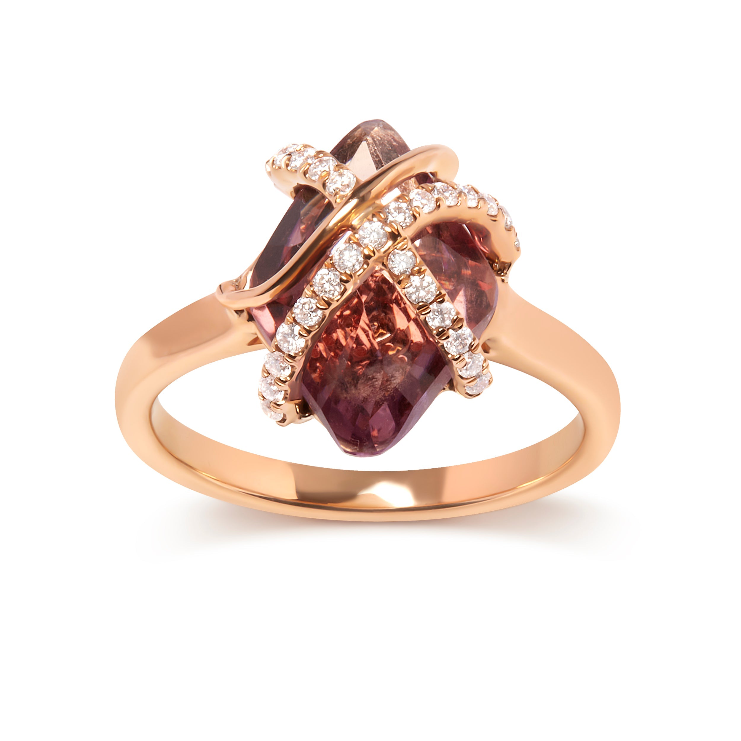 14K Rose Gold 1/5 Cttw Diamond Wrapped 15x15 MM Purple Amethyst Cocktail Ring G-H Color, SI1-SI2 Clarity on sale at MyriadMart