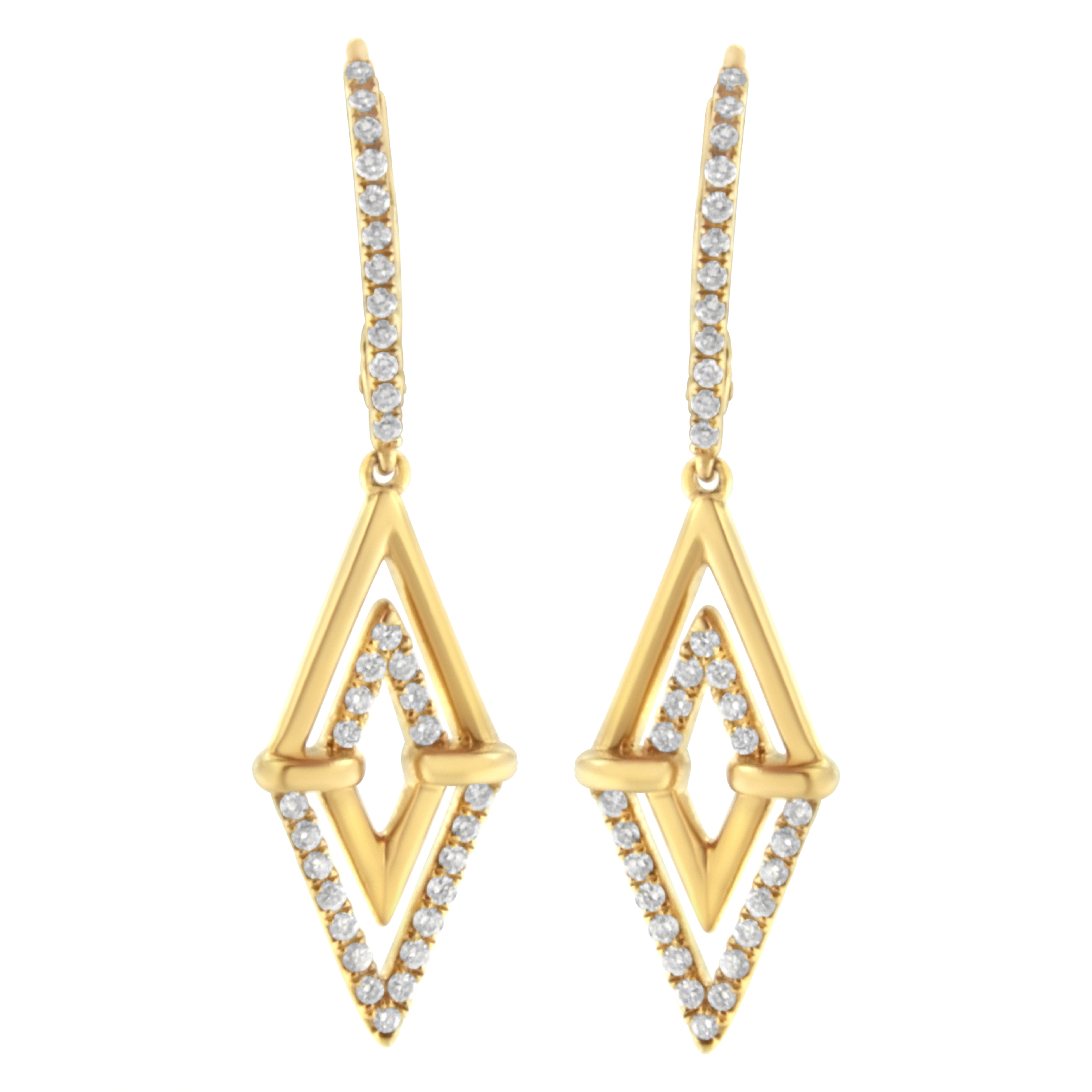 14K Yellow Gold 3/8 Cttw Double Triangle Drop and Dangle Diamond Earrings G-H Color, SI1-SI2 Clarity on sale at MyriadMart