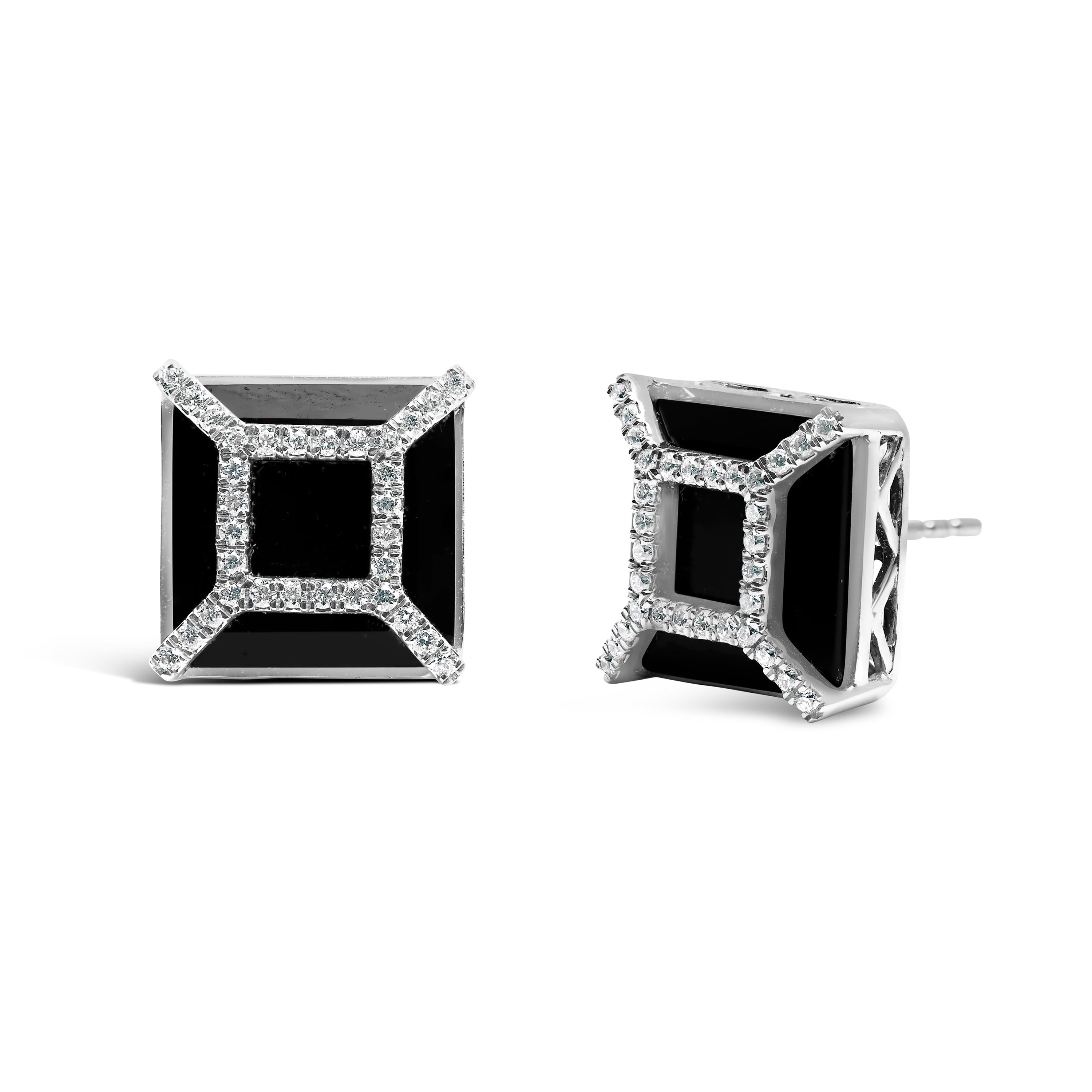 14K White Gold 3/8ct Diamond with 11x11MM Black Onyx Stud Earrings G-H Color, SI1-SI2 Clarity on sale at MyriadMart