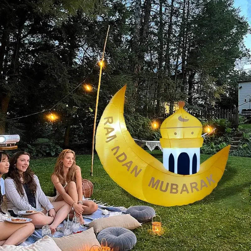 Ramadan Mubarak Outdoor Inflatable Moon Decorations Lighted Blow Up Muslim Holy Celebration Decor for Holiday Lawn Yard Garden