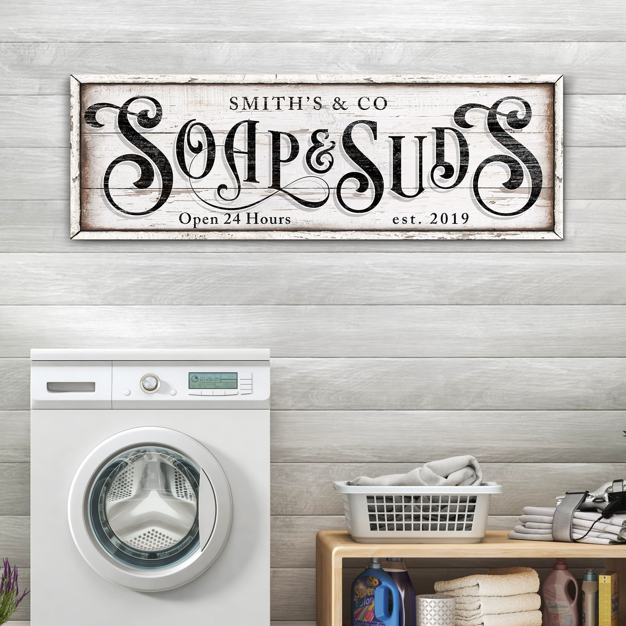 Personalized Soap And Suds Laundry Sign on sale at MyriadMart