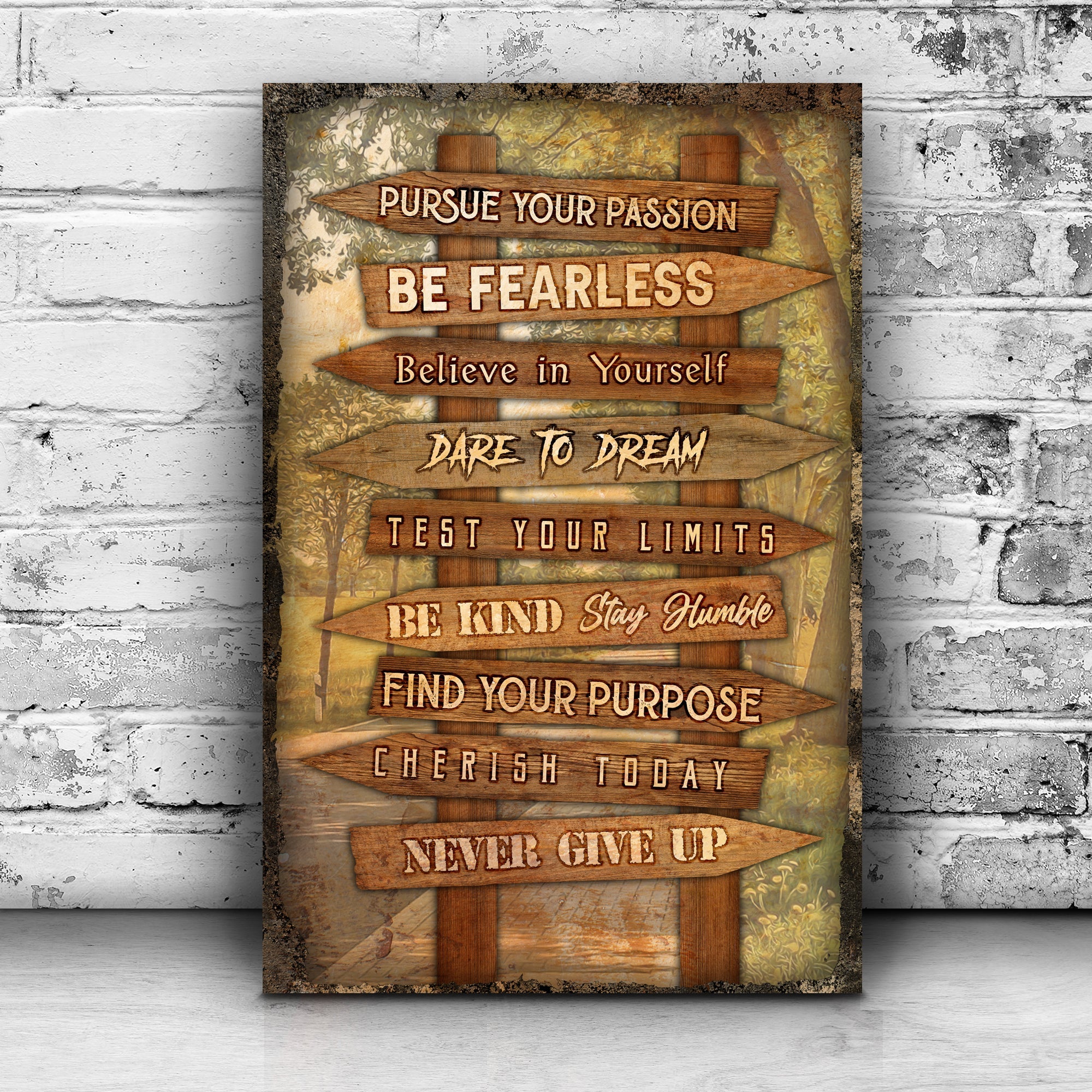 Pursue Your Passion Never Give Up Motivation Sign II on sale at MyriadMart