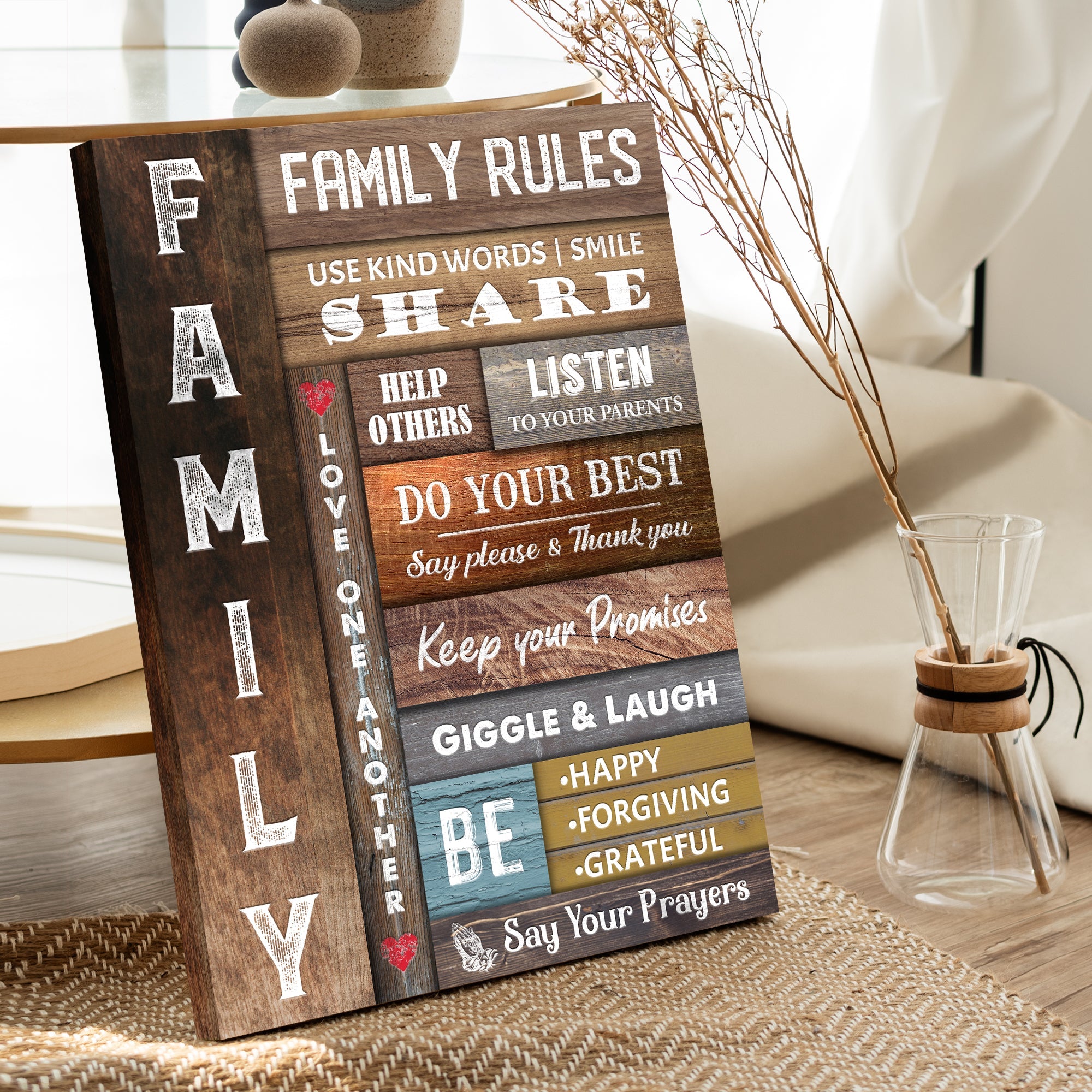 Use Kind Words, Listen To Your Parents Family Rules Sign on sale at MyriadMart