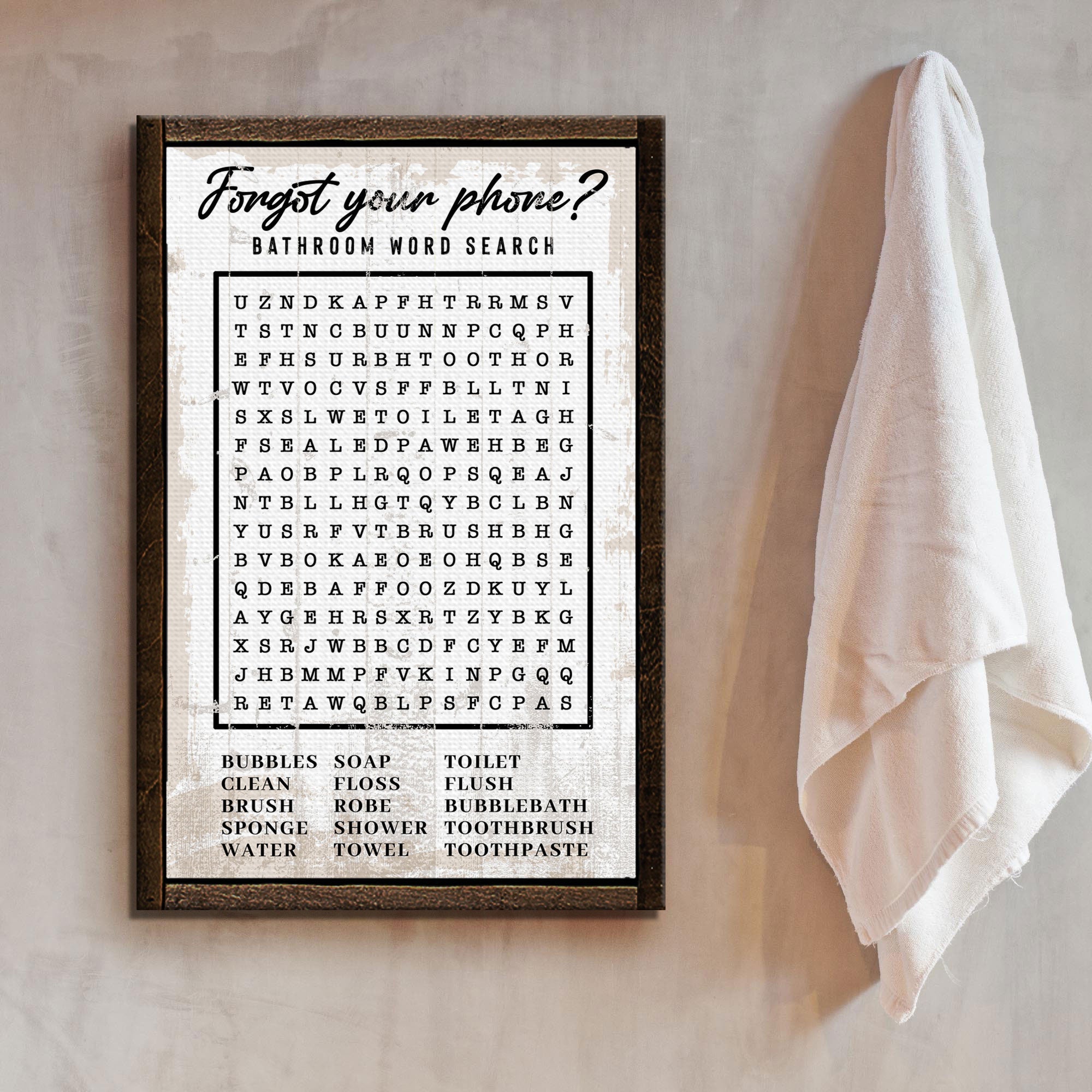 Bathroom Word Search Sign on sale at MyriadMart