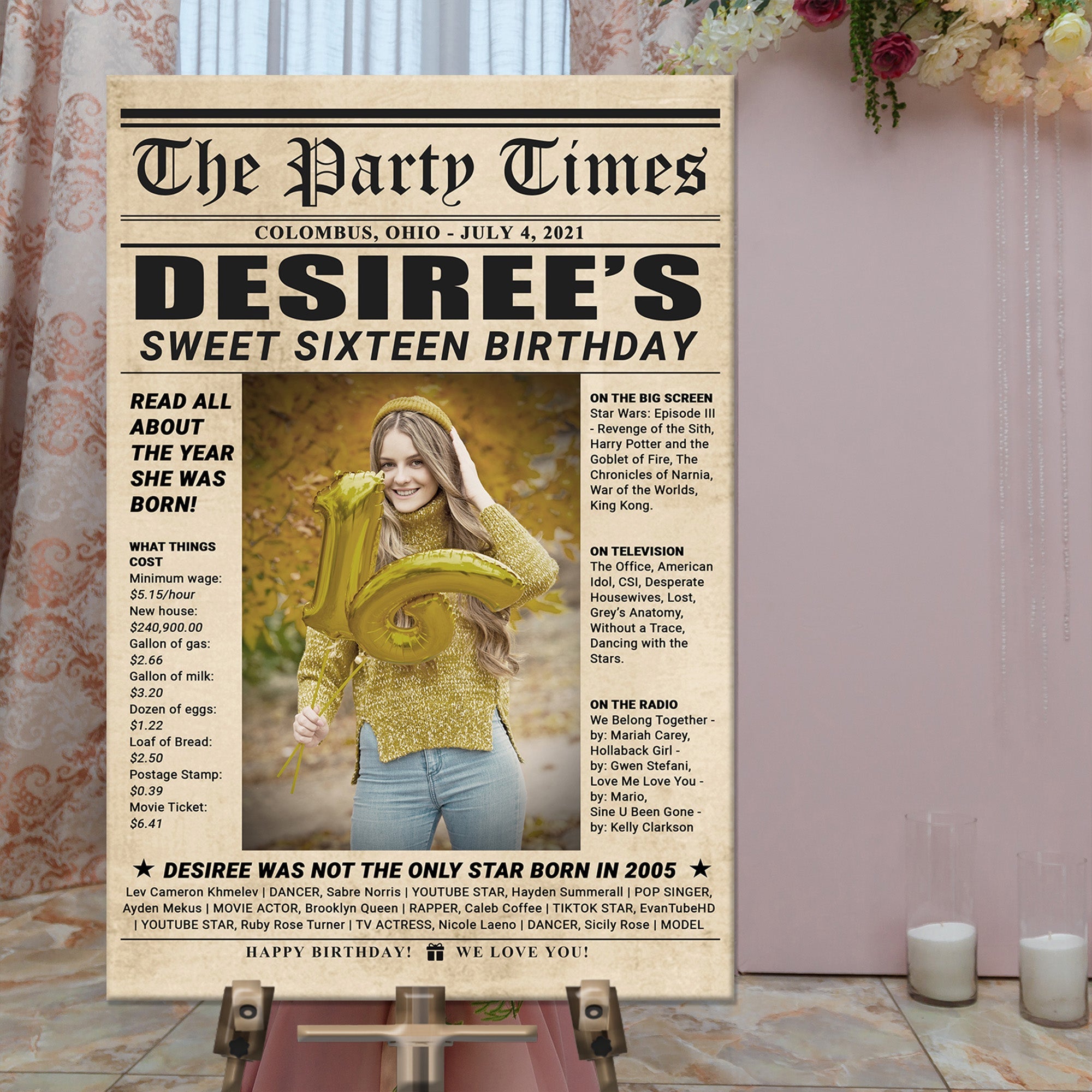 16th Birthday Newspaper Sign on sale at MyriadMart