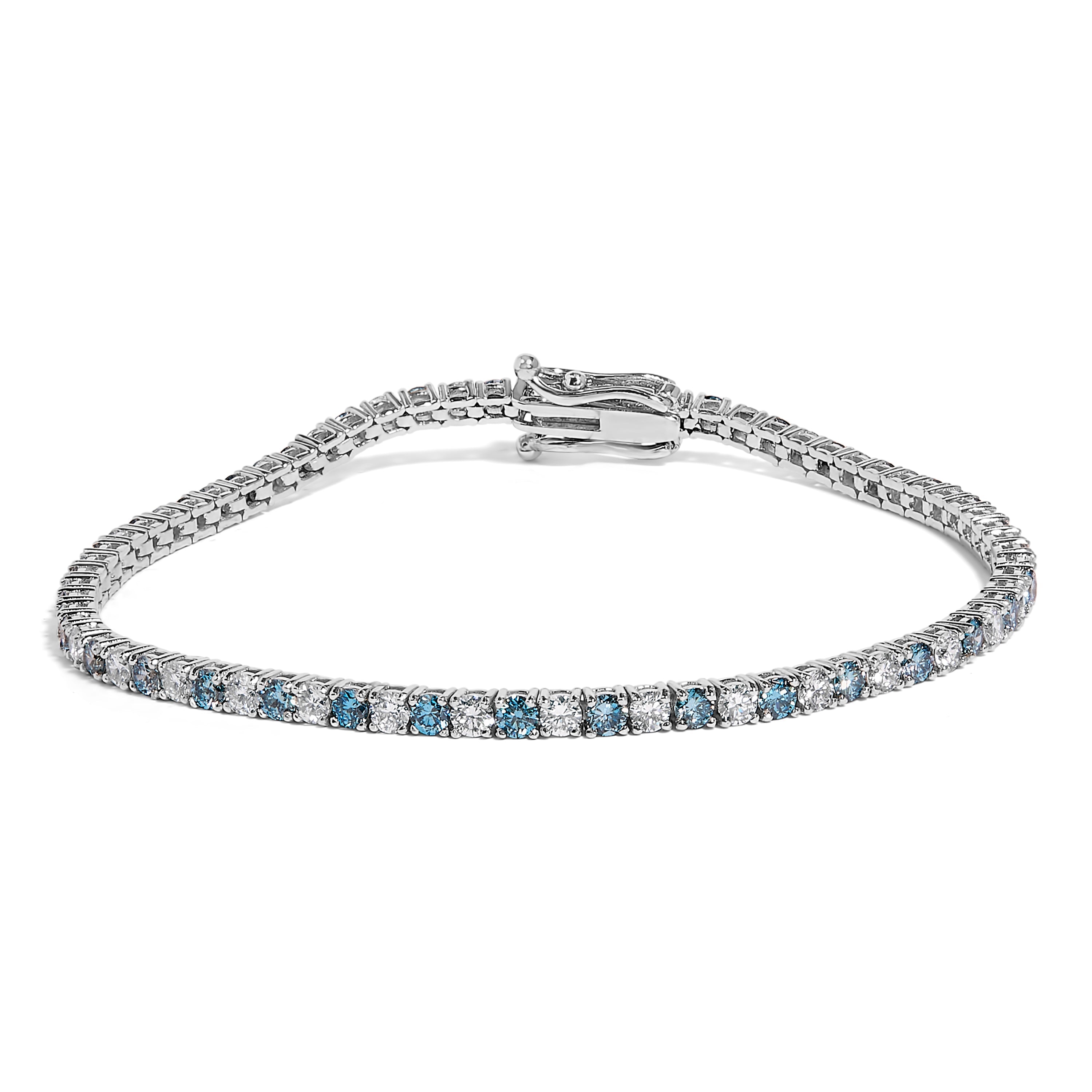 14K White Gold 4.0 Cttw Alternating White and Blue Lab Grown Diamond Tennis Bracelet - 7" inches on sale at MyriadMart