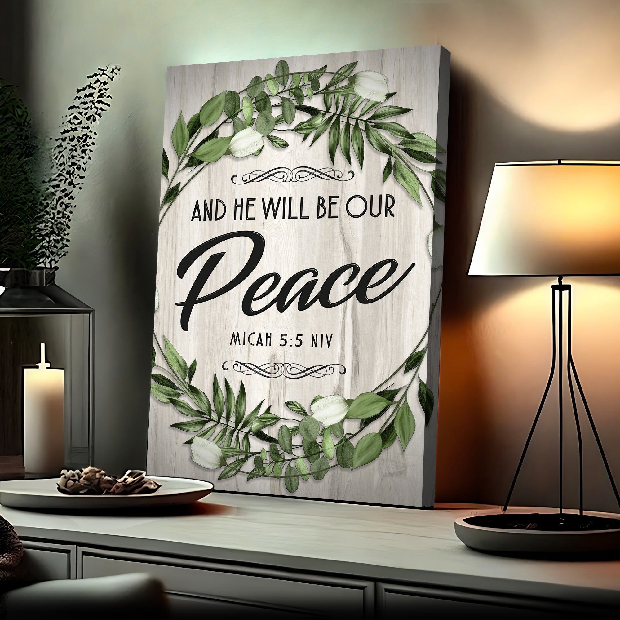 Micah 5:5 NIV - And He Will Be Our Peace Scripture Sign on sale at MyriadMart
