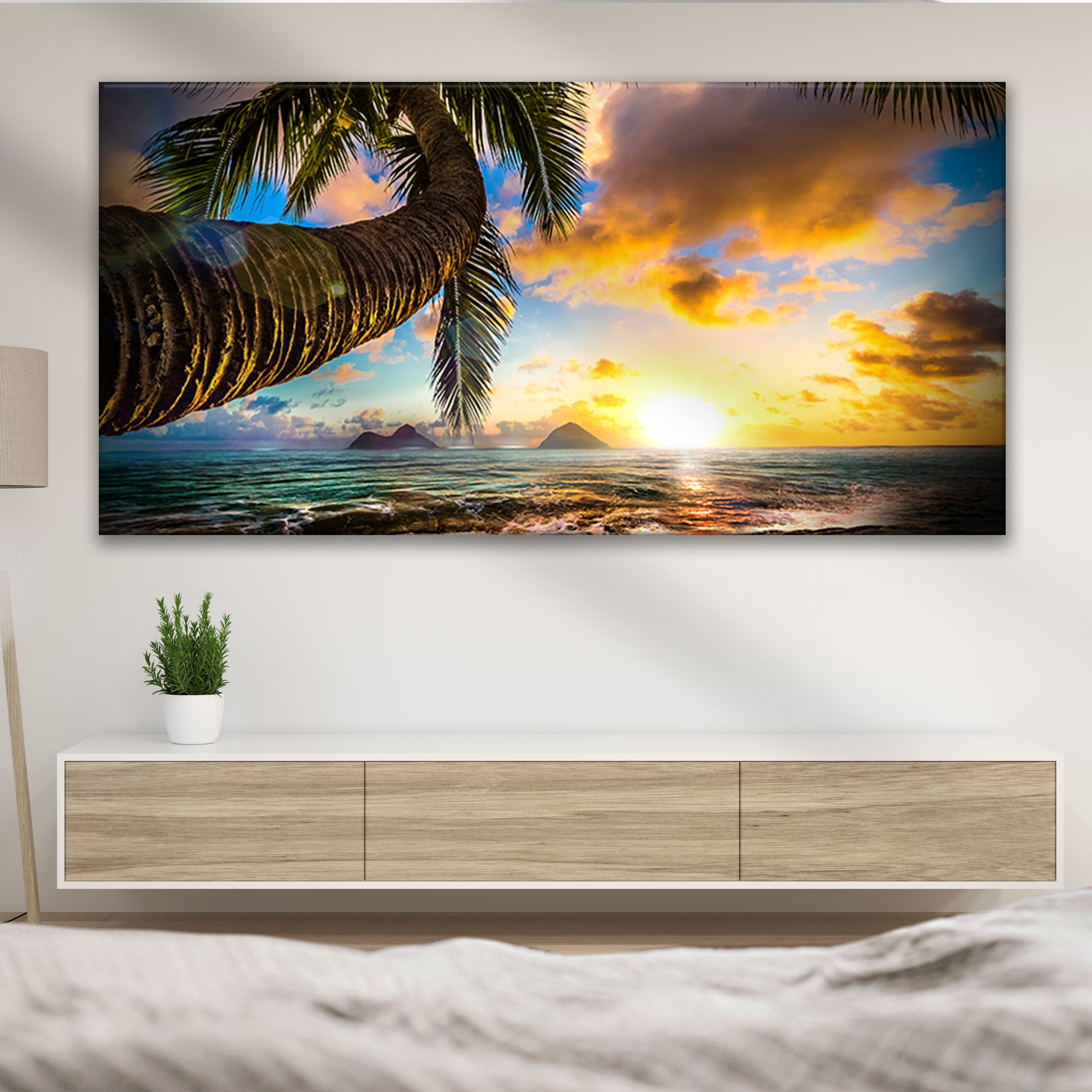 Tropical Blue Beach Hawaii Sunset Canvas Wall Art on sale at MyriadMart