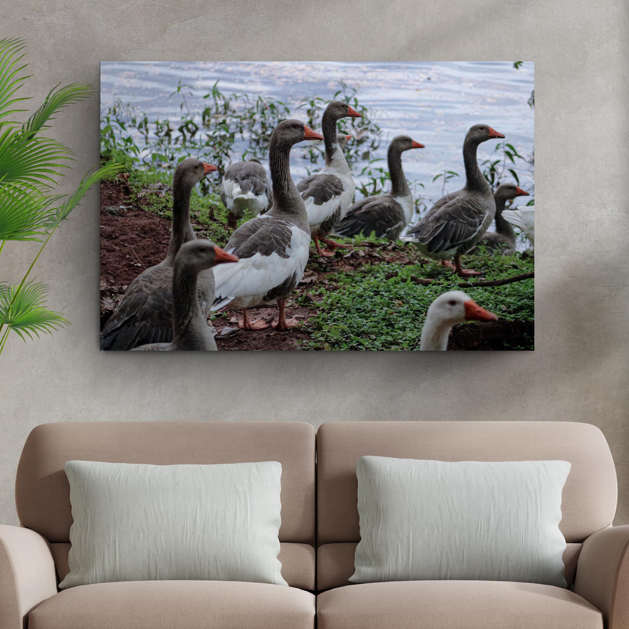 Flock Of Domestic Geese Canvas Wall Art on sale at MyriadMart