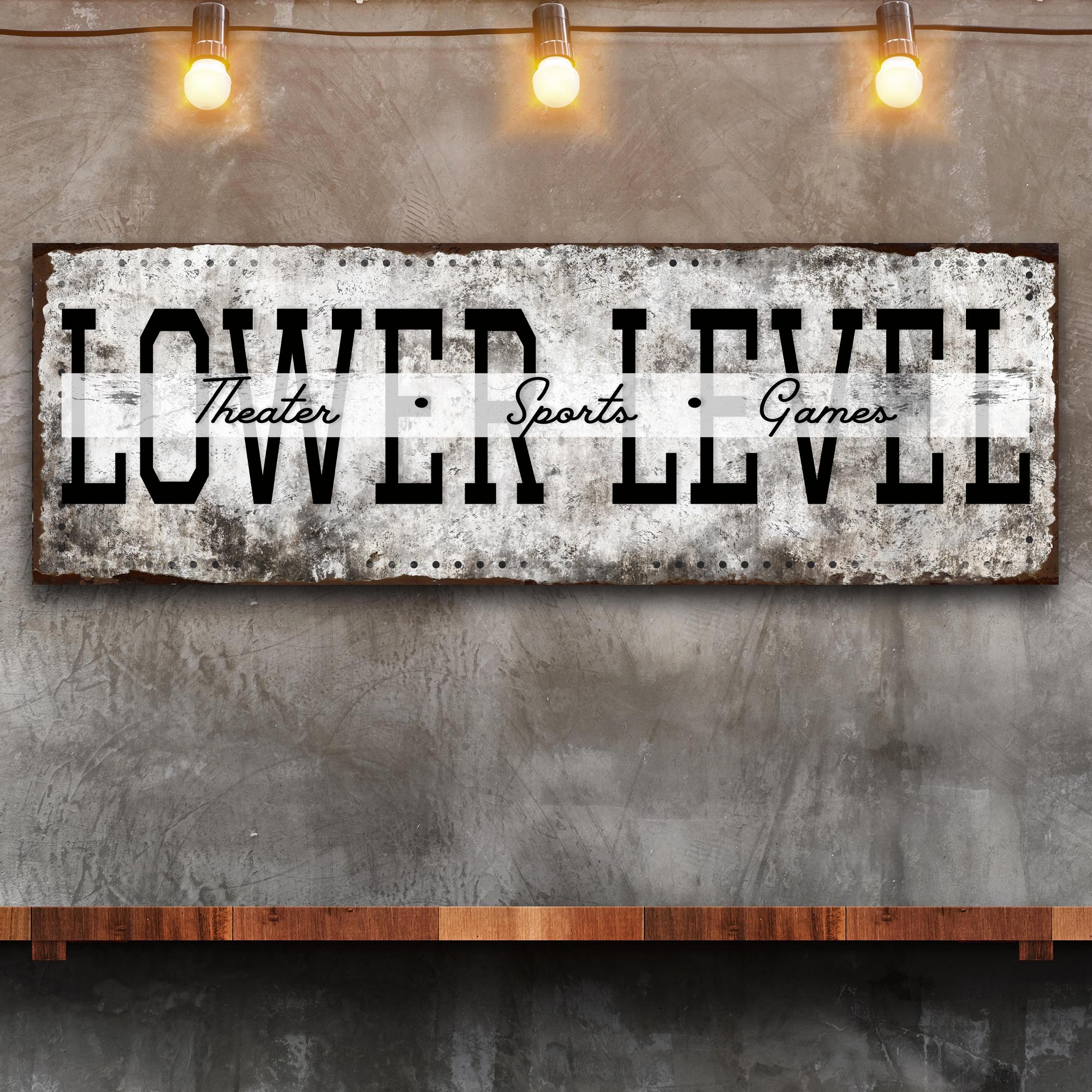 Lower Level Theater Sports Games Basement Bar Sign on sale at MyriadMart