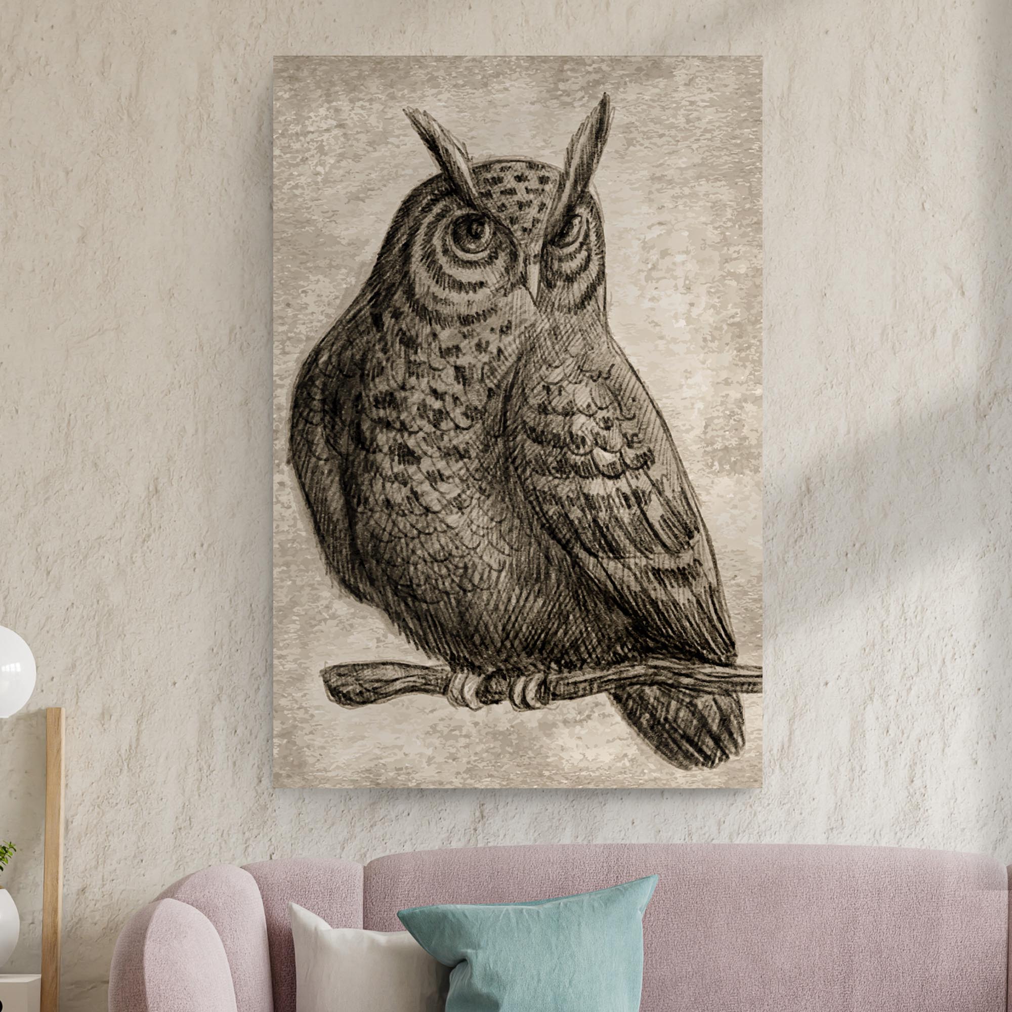 Owl Pencil Sketch Portrait Canvas Wall Art on sale at MyriadMart