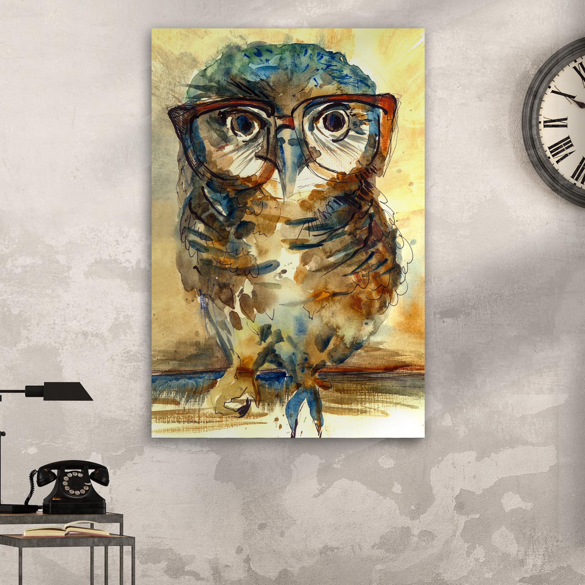 The Wise Owl Watercolor Portrait Canvas Wall Art on sale at MyriadMart