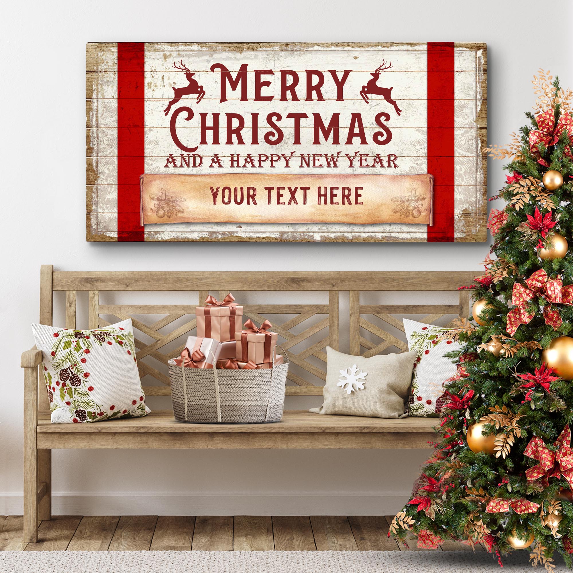 Merry Christmas And A Happy New Year Sign on sale at MyriadMart