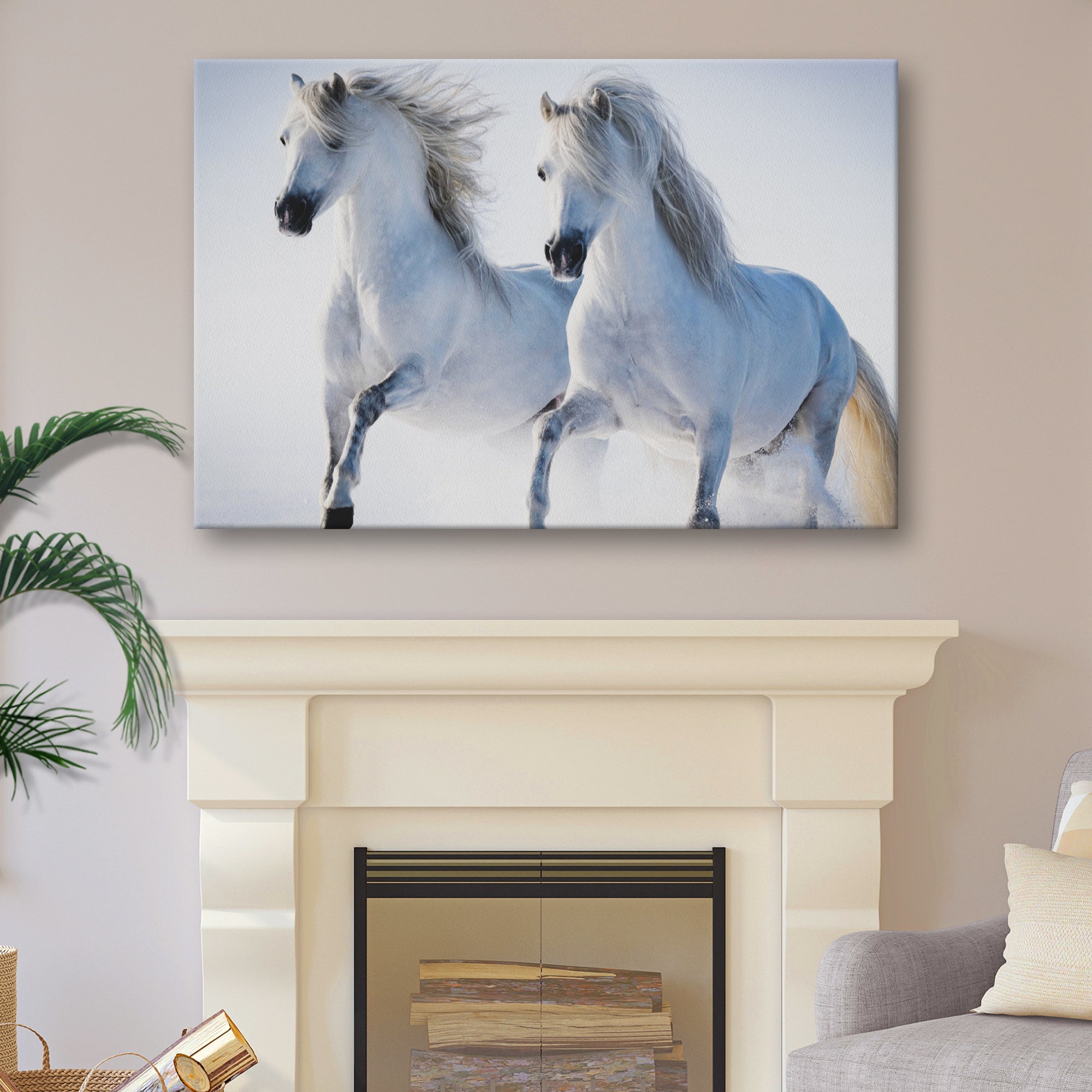 White Horse Couple Canvas Wall Art on sale at MyriadMart