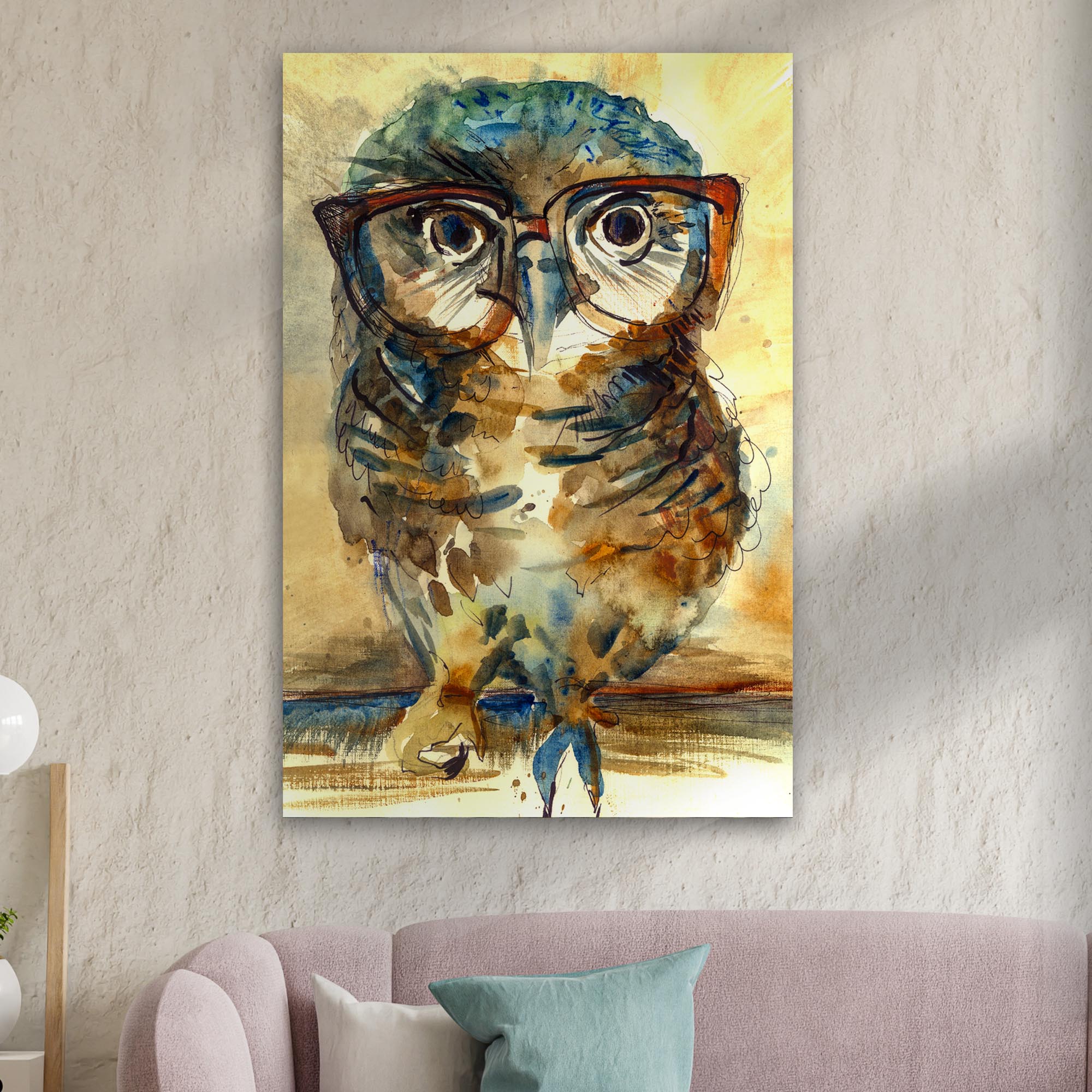 The Wise Owl Watercolor Portrait Canvas Wall Art on sale at MyriadMart