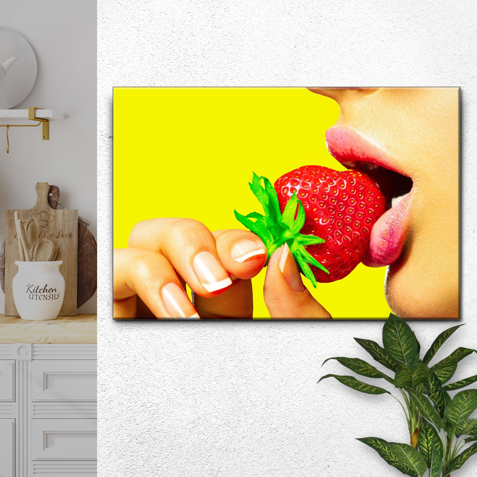 Fruits Strawberry Lips Canvas Wall Art on sale at MyriadMart