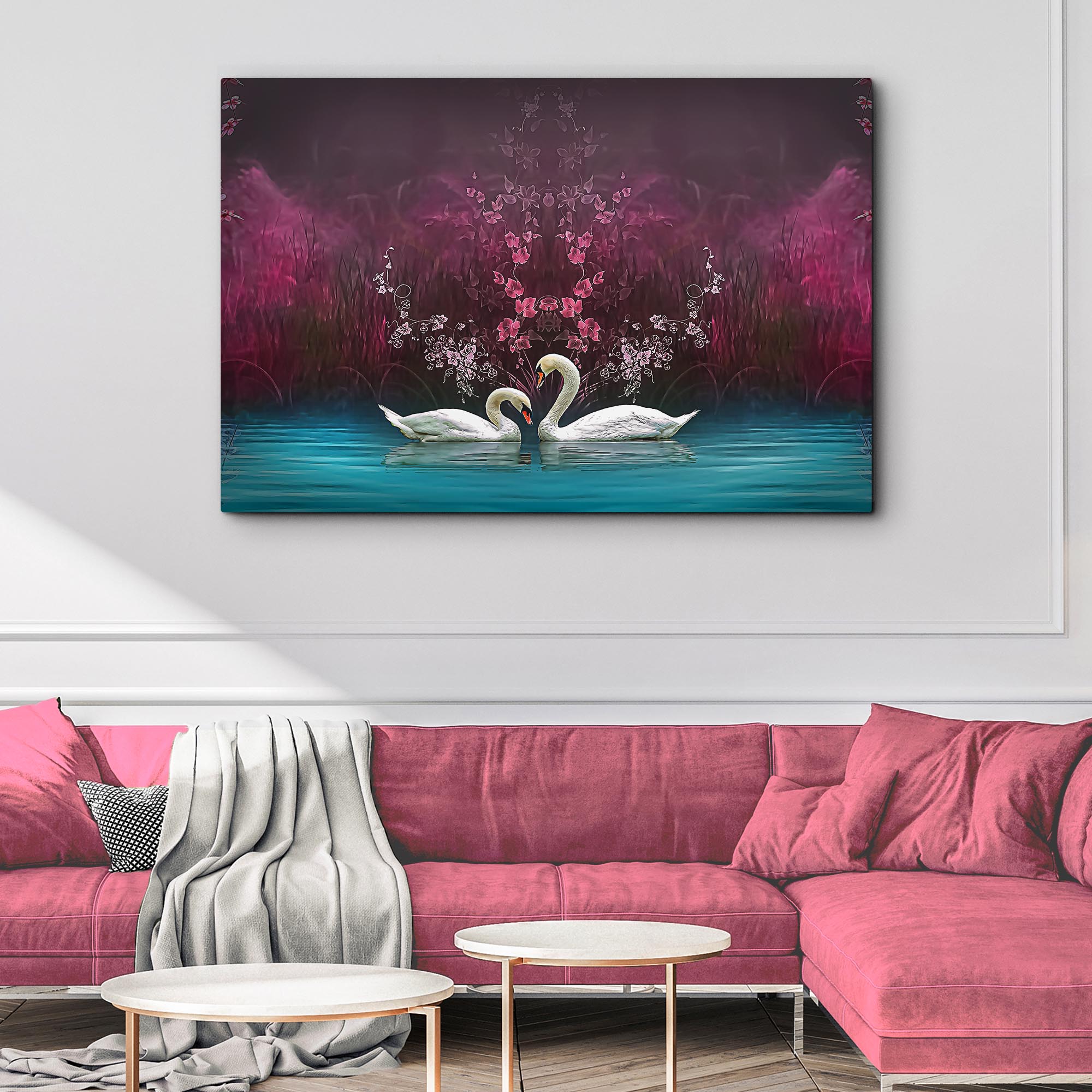 Beautiful Romantic Swans Canvas Wall Art on sale at MyriadMart