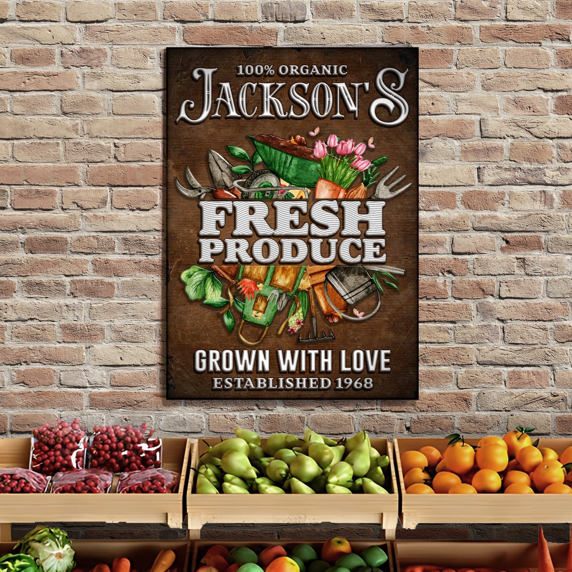 Grown With Love Fresh Produce Sign on sale at MyriadMart