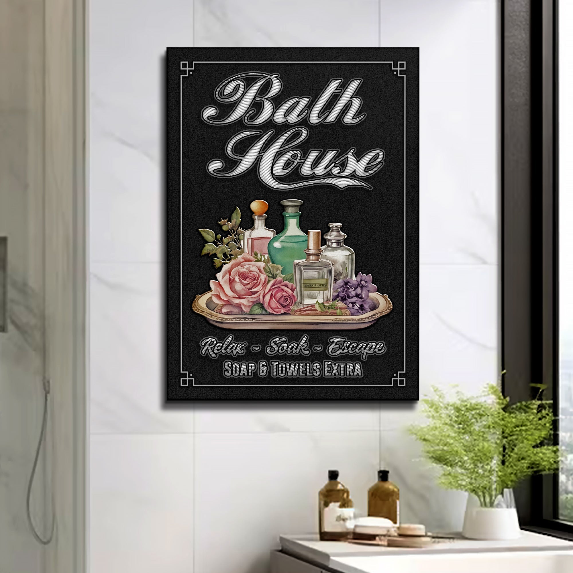 Relax Soak Escape Bath House Sign on sale at MyriadMart