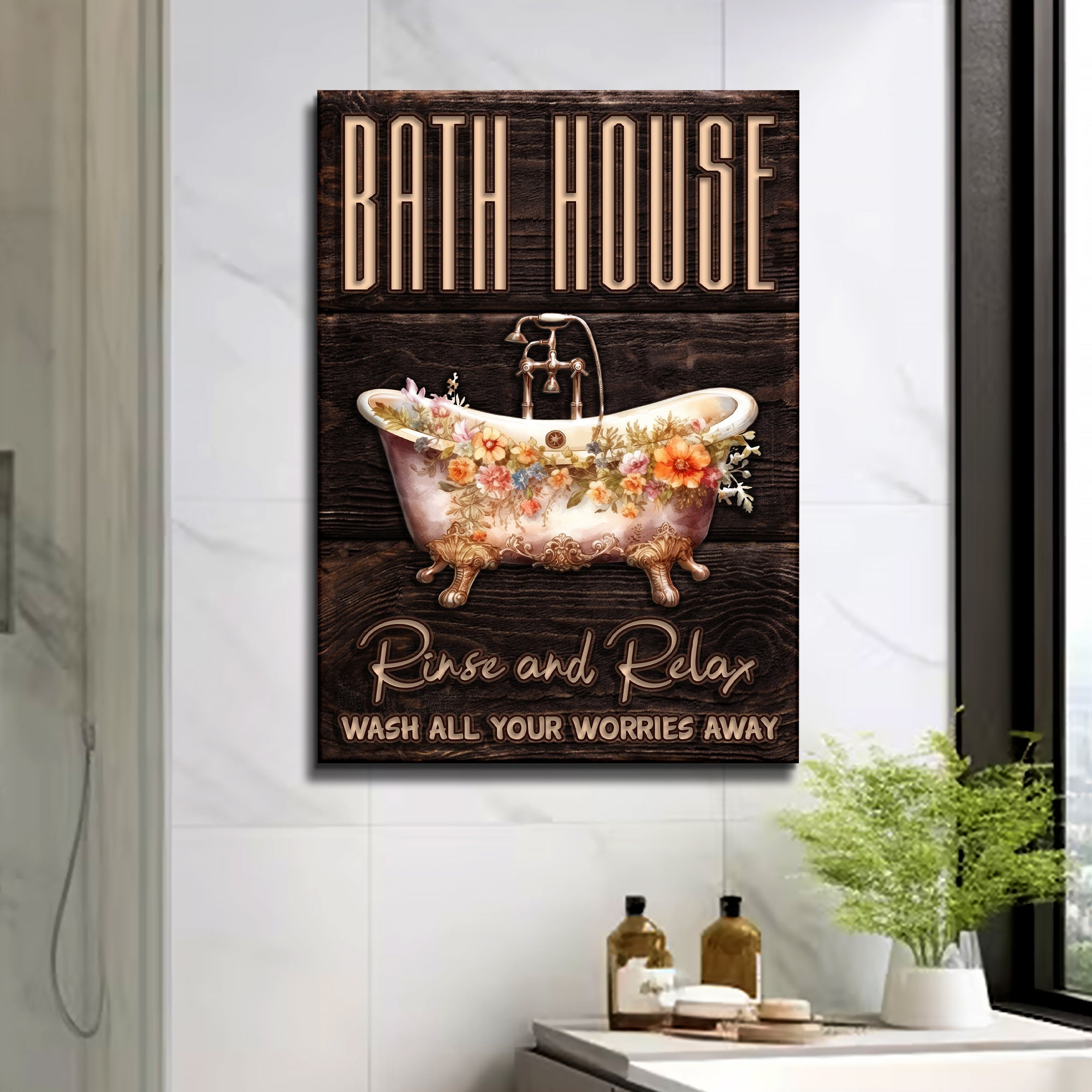 Rinse And Relax Bath House Sign on sale at MyriadMart