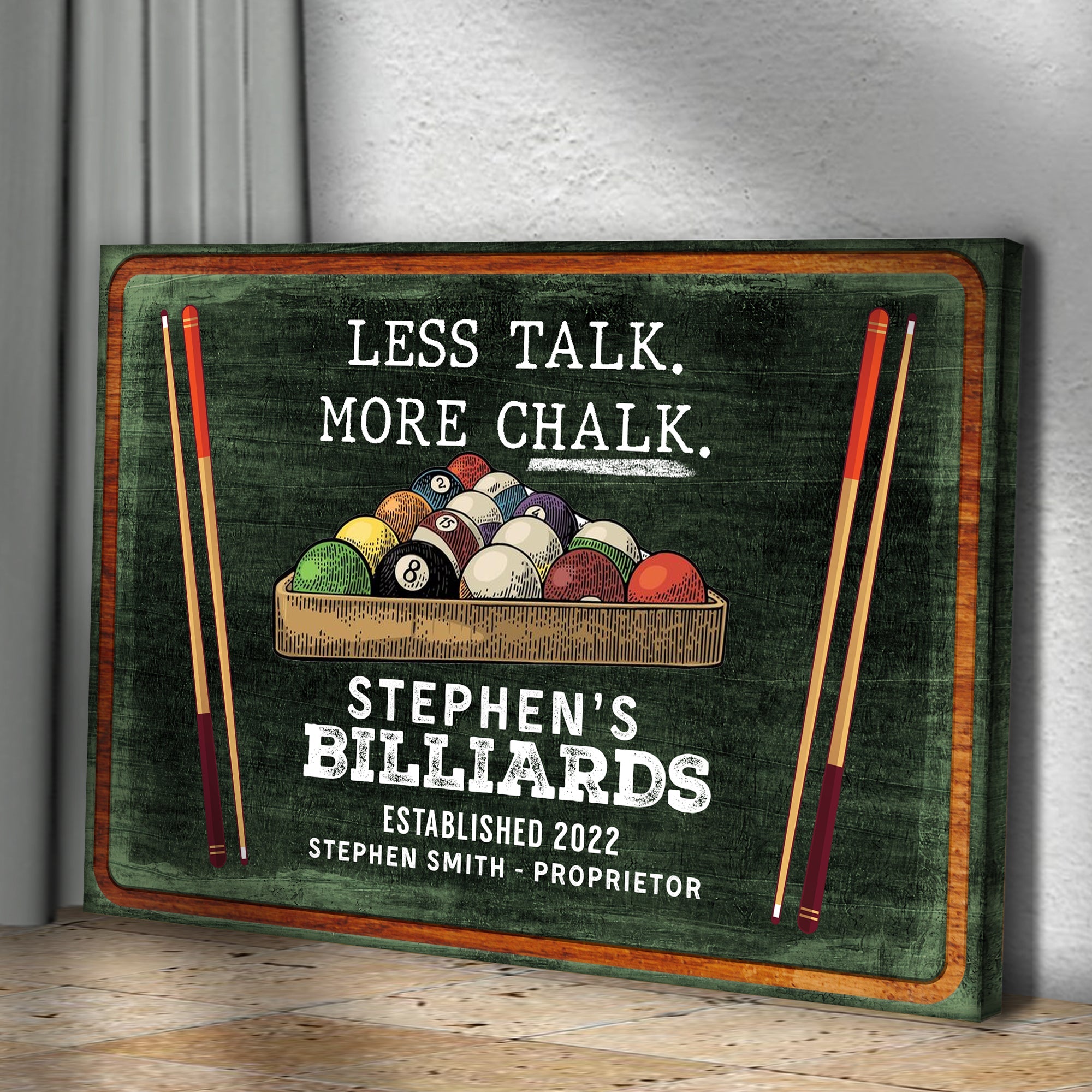 Less Talk More Chalk Billiards Sign II on sale at MyriadMart