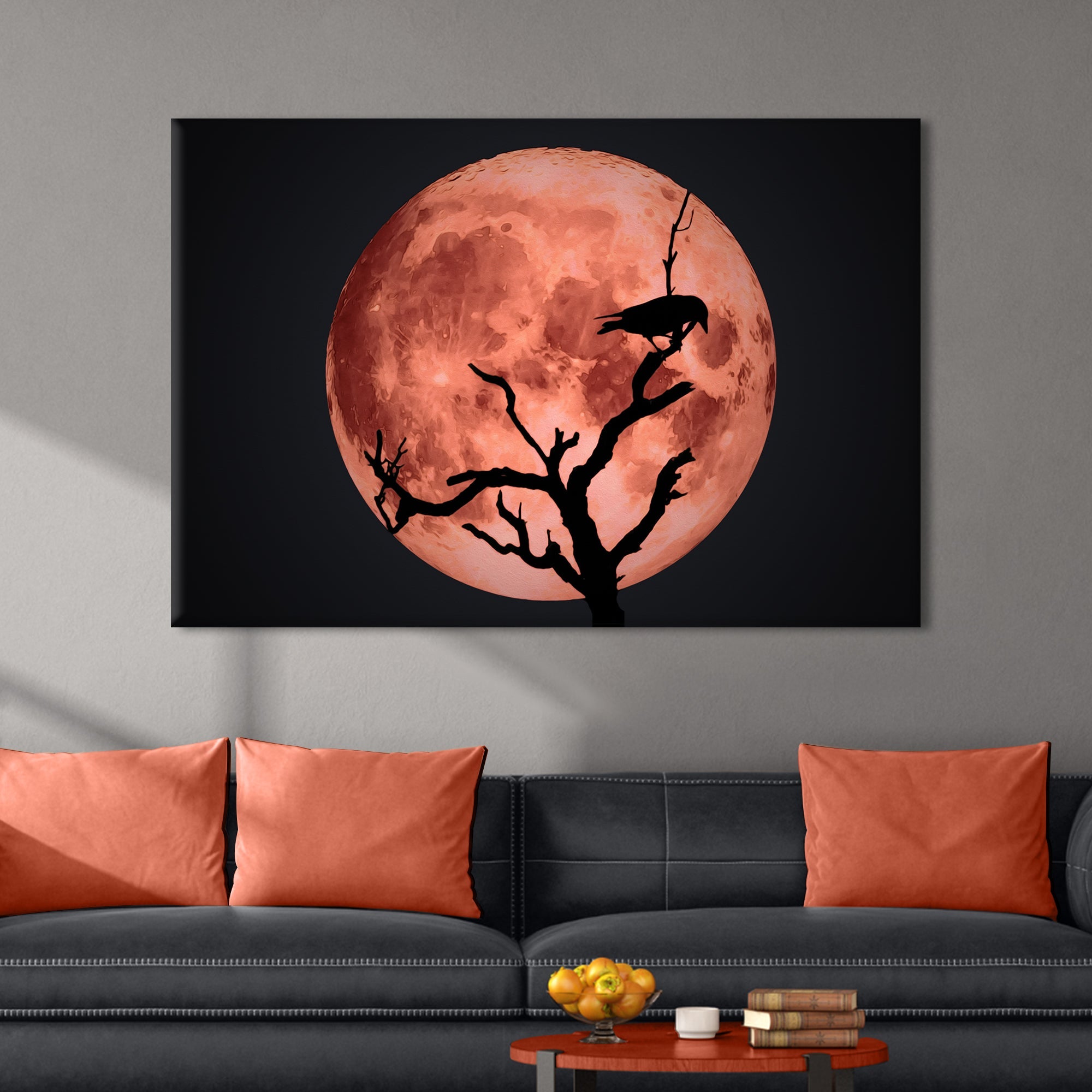 Crow And Blood Moon Canvas Wall Art on sale at MyriadMart