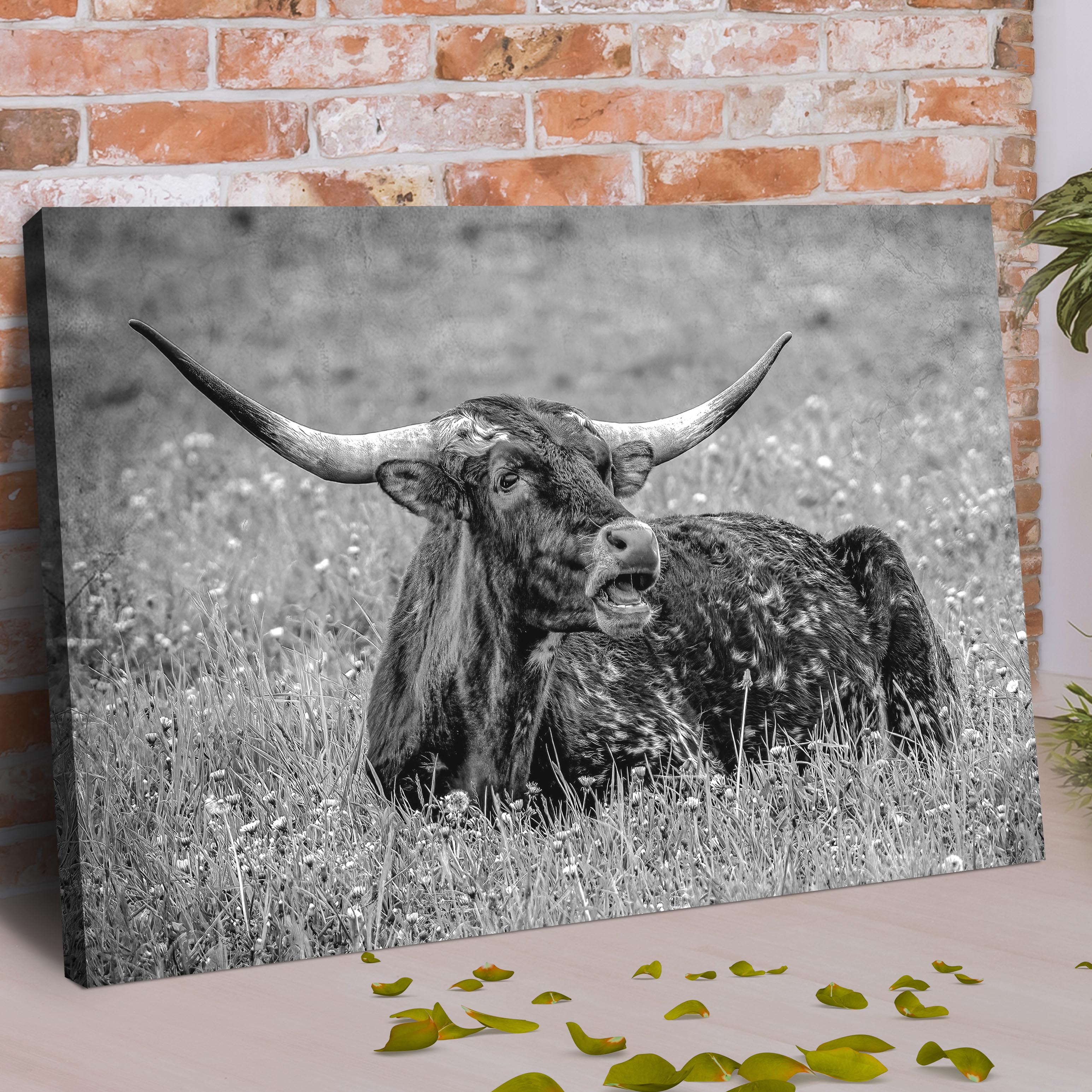 Black And White Longhorn Bull Canvas Wall Art on sale at MyriadMart