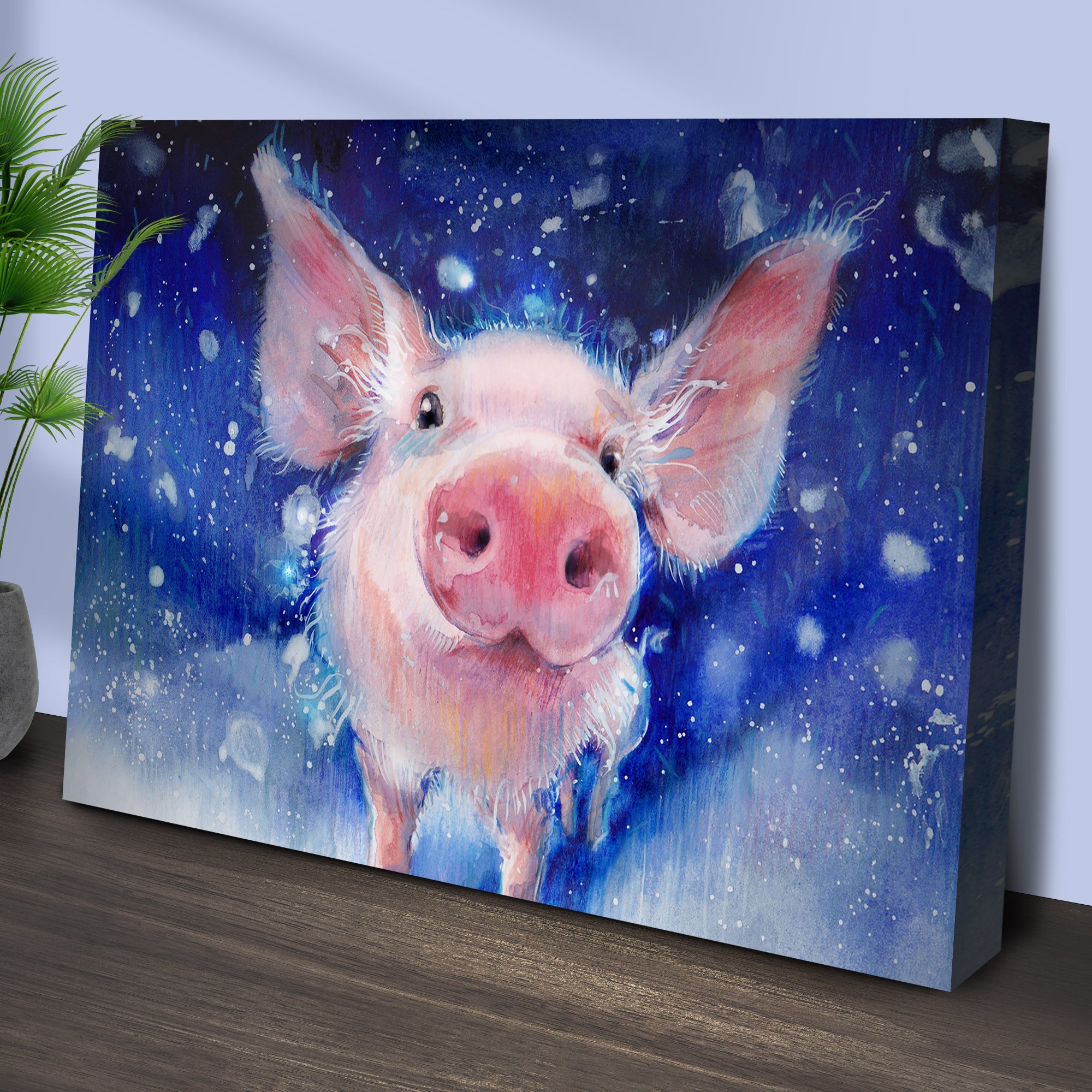 Fluffy Pig Watercolor Canvas Wall Art on sale at MyriadMart
