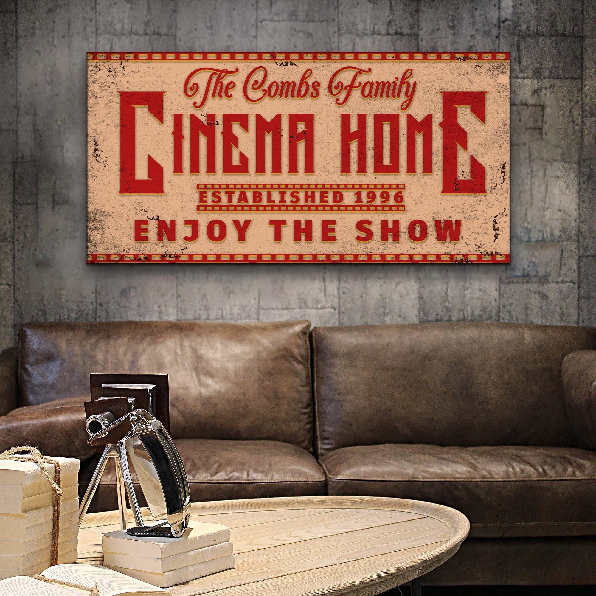Enjoy The Show Family Cinema Home Sign on sale at MyriadMart