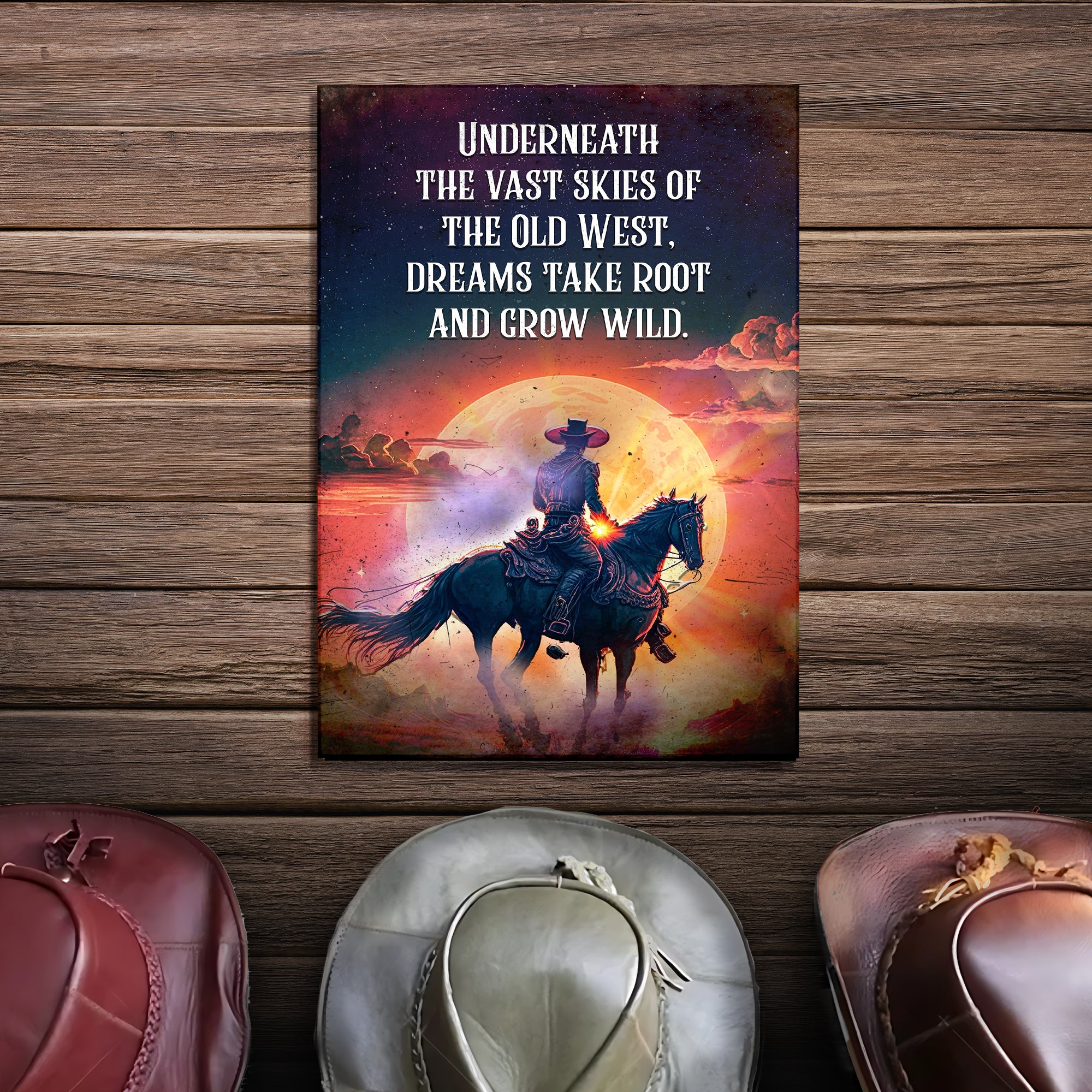 Underneath The Vast Skies Of The Old West Sign on sale at MyriadMart