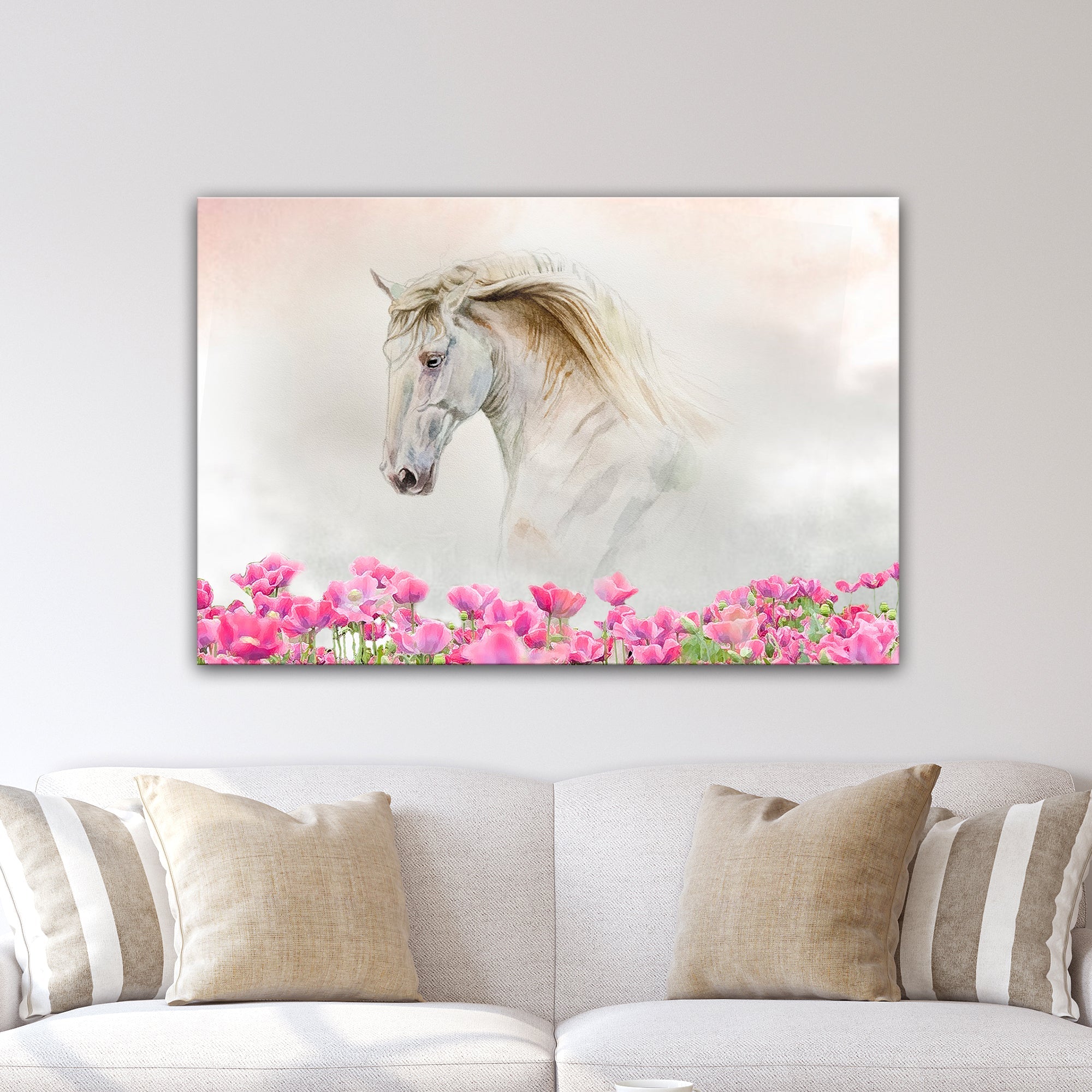 Floral White Horse Canvas Wall Art on sale at MyriadMart