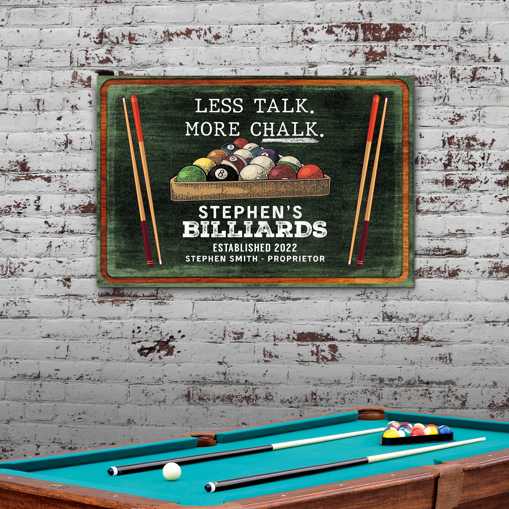 Less Talk More Chalk Billiards Sign II on sale at MyriadMart