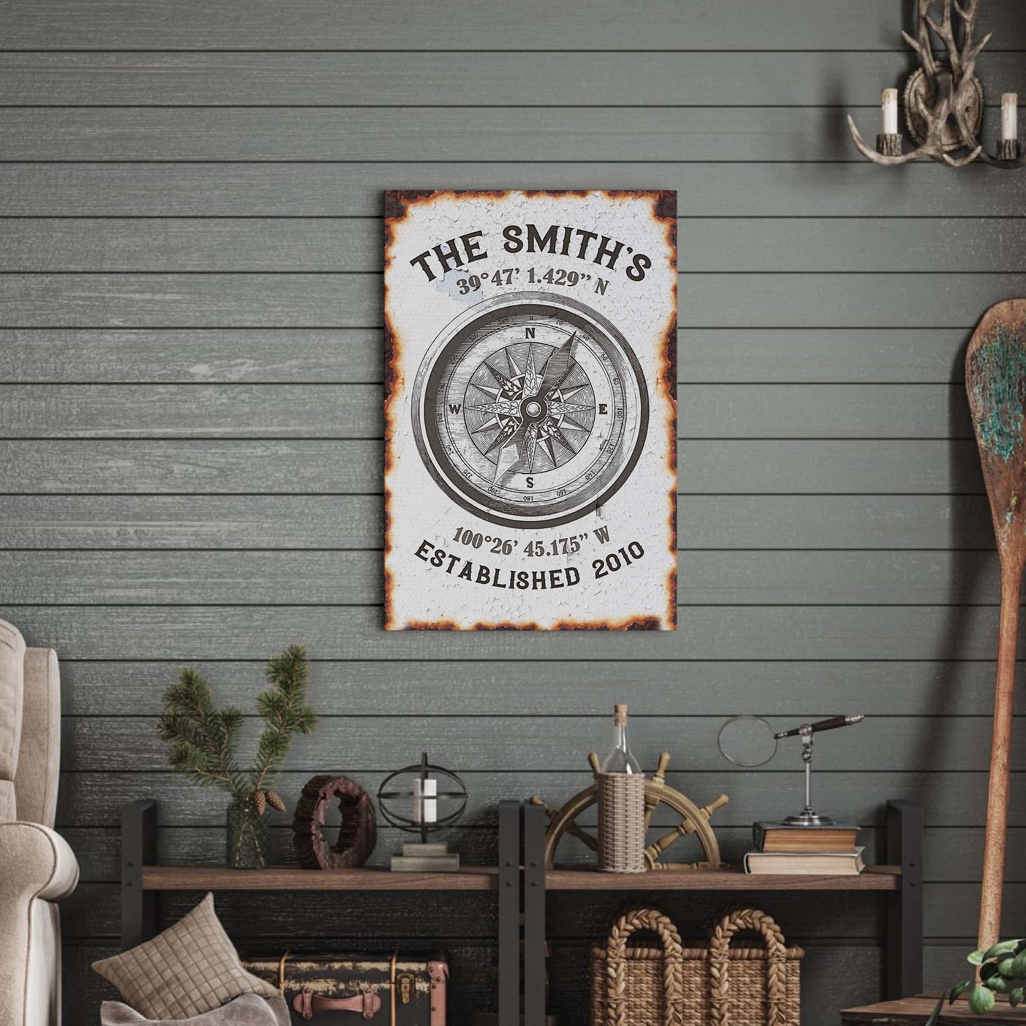 Family Home Compass Coordinates Sign on sale at MyriadMart