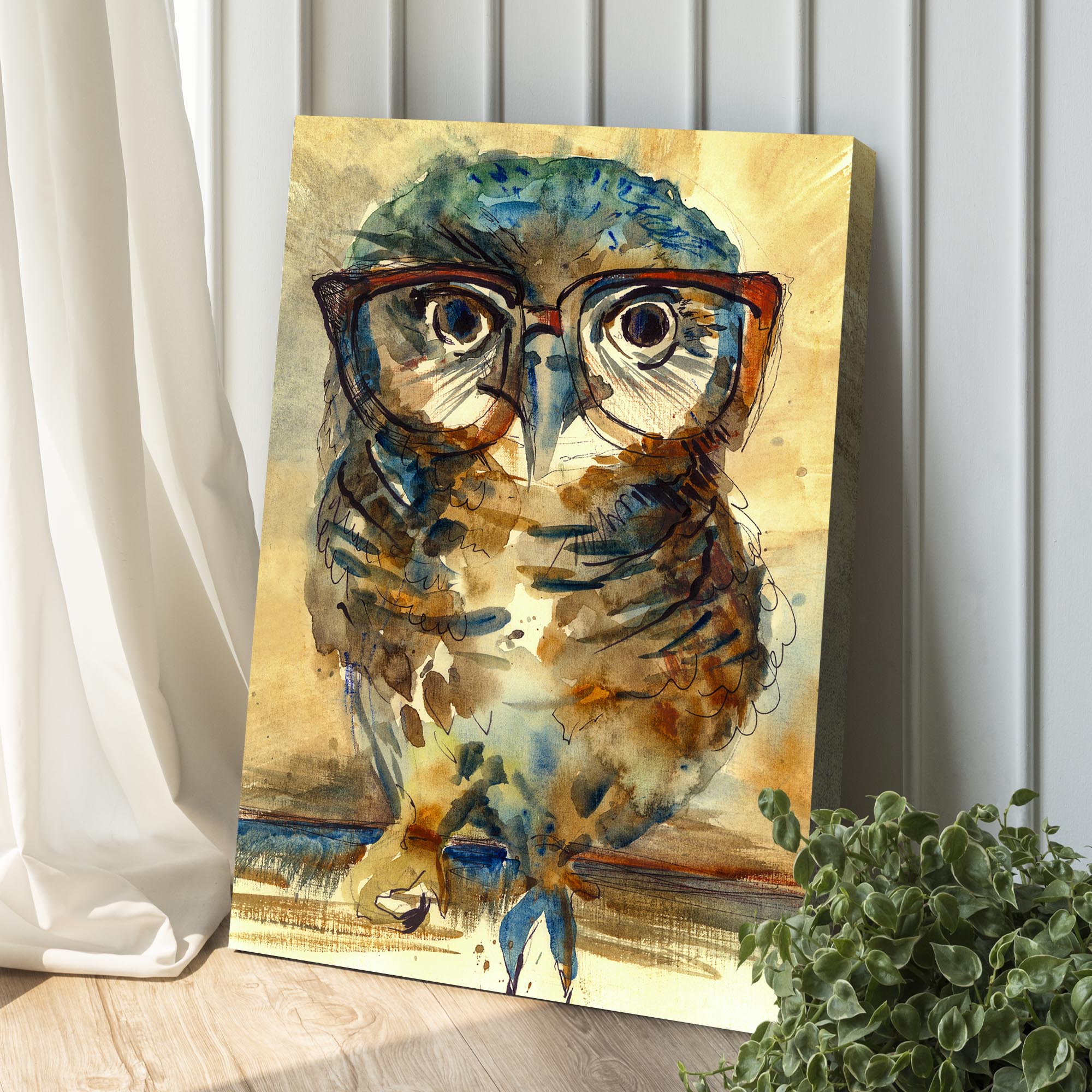 The Wise Owl Watercolor Portrait Canvas Wall Art on sale at MyriadMart