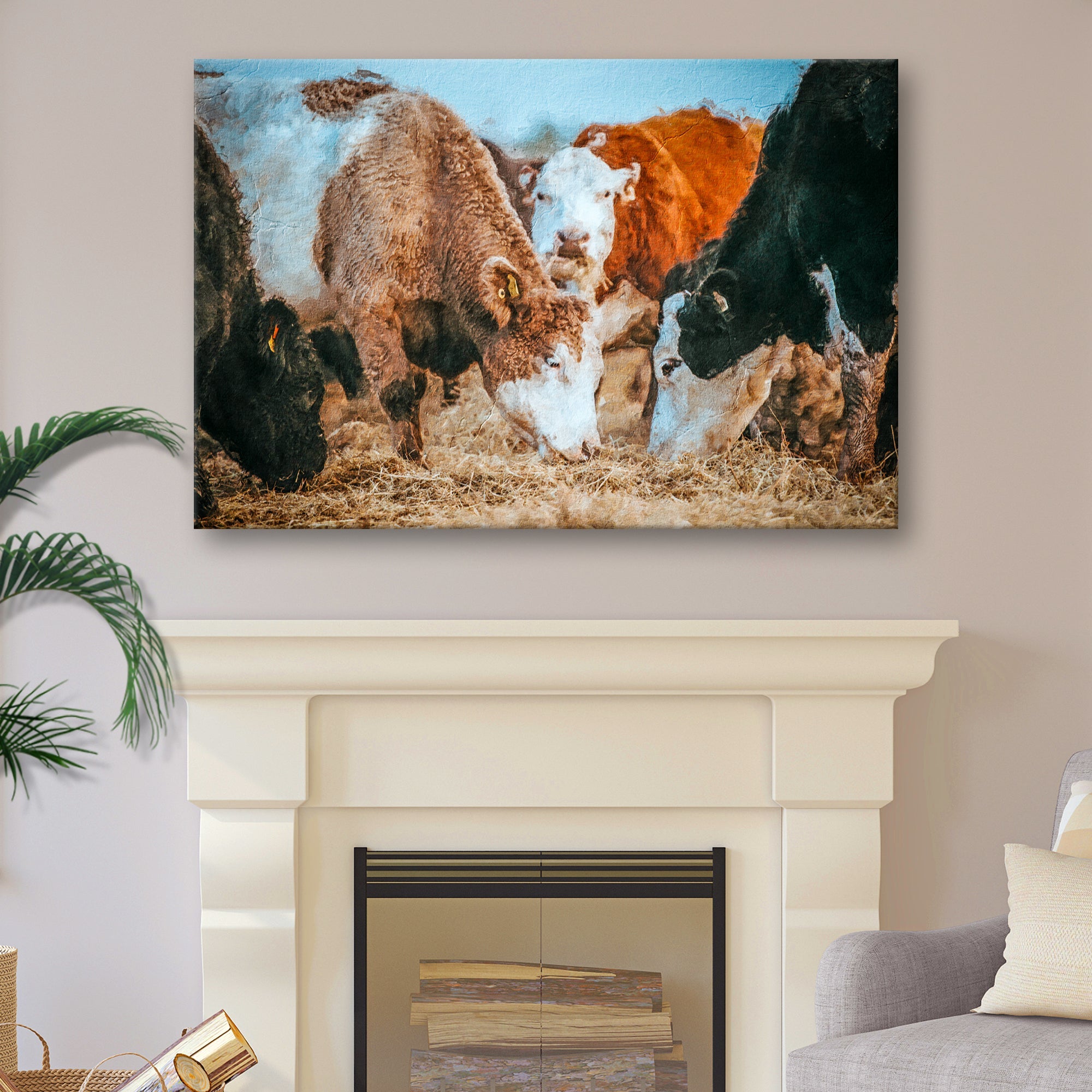 Family Of Hereford Cattle Canvas Wall Art on sale at MyriadMart