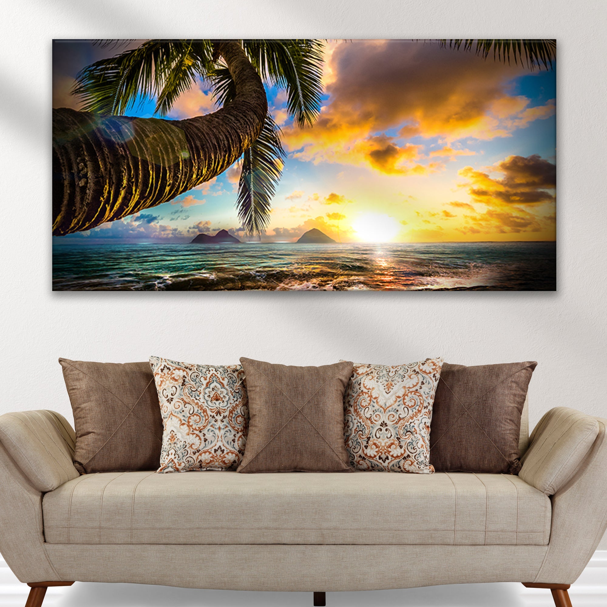 Tropical Blue Beach Hawaii Sunset Canvas Wall Art on sale at MyriadMart