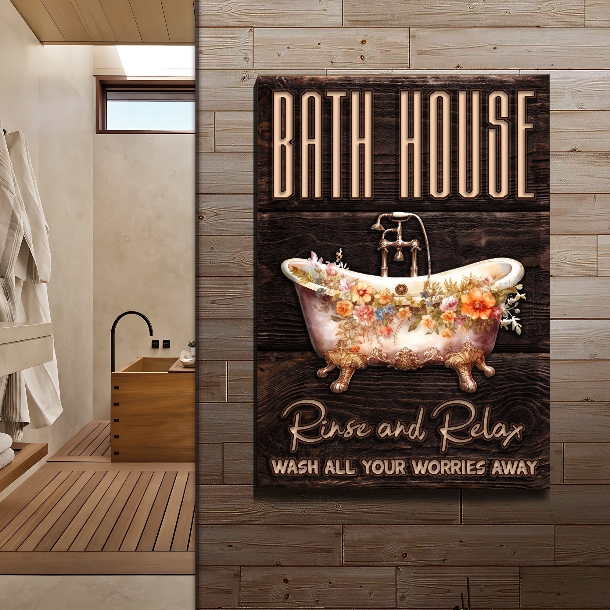 Rinse And Relax Bath House Sign on sale at MyriadMart