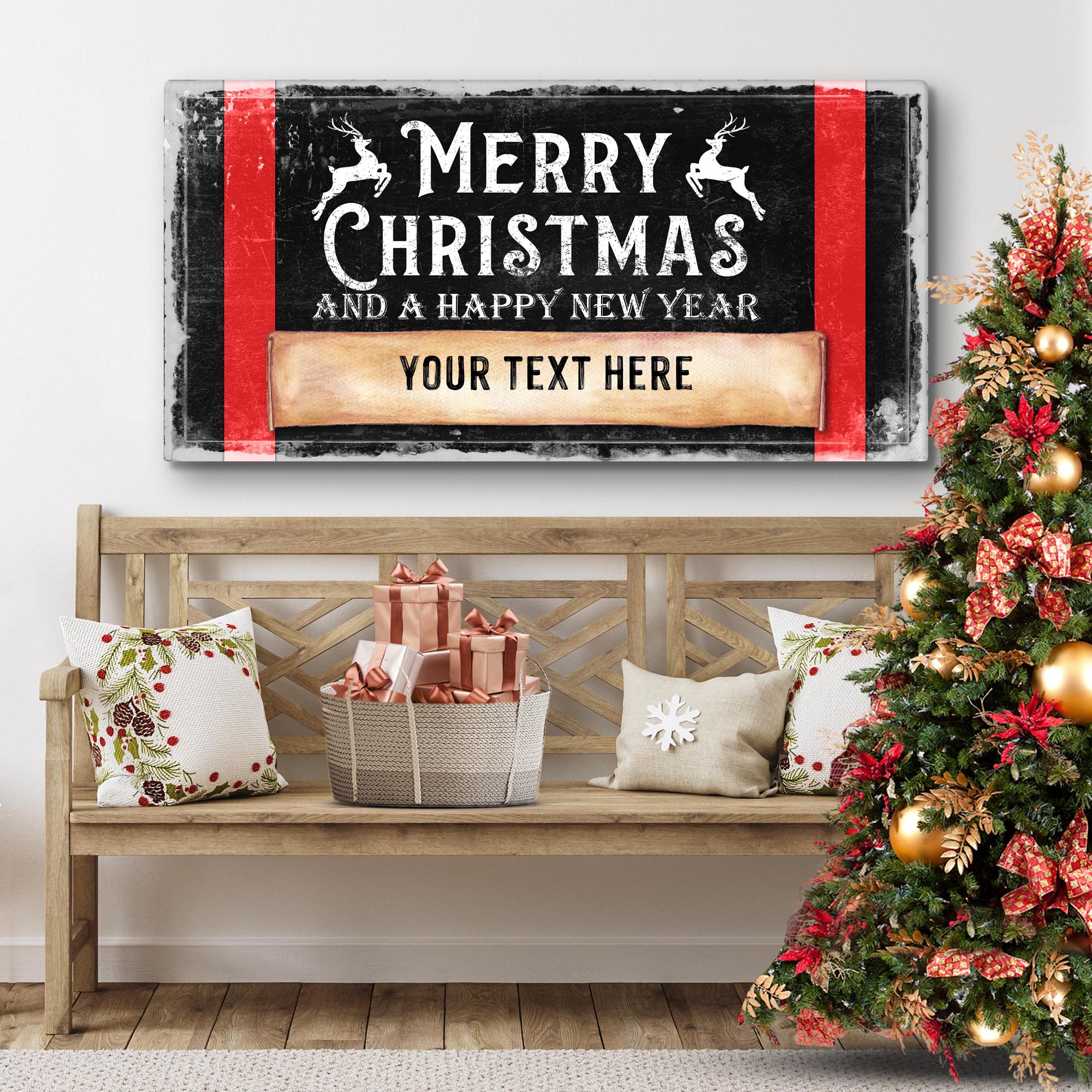 Merry Christmas And A Happy New Year Sign on sale at MyriadMart
