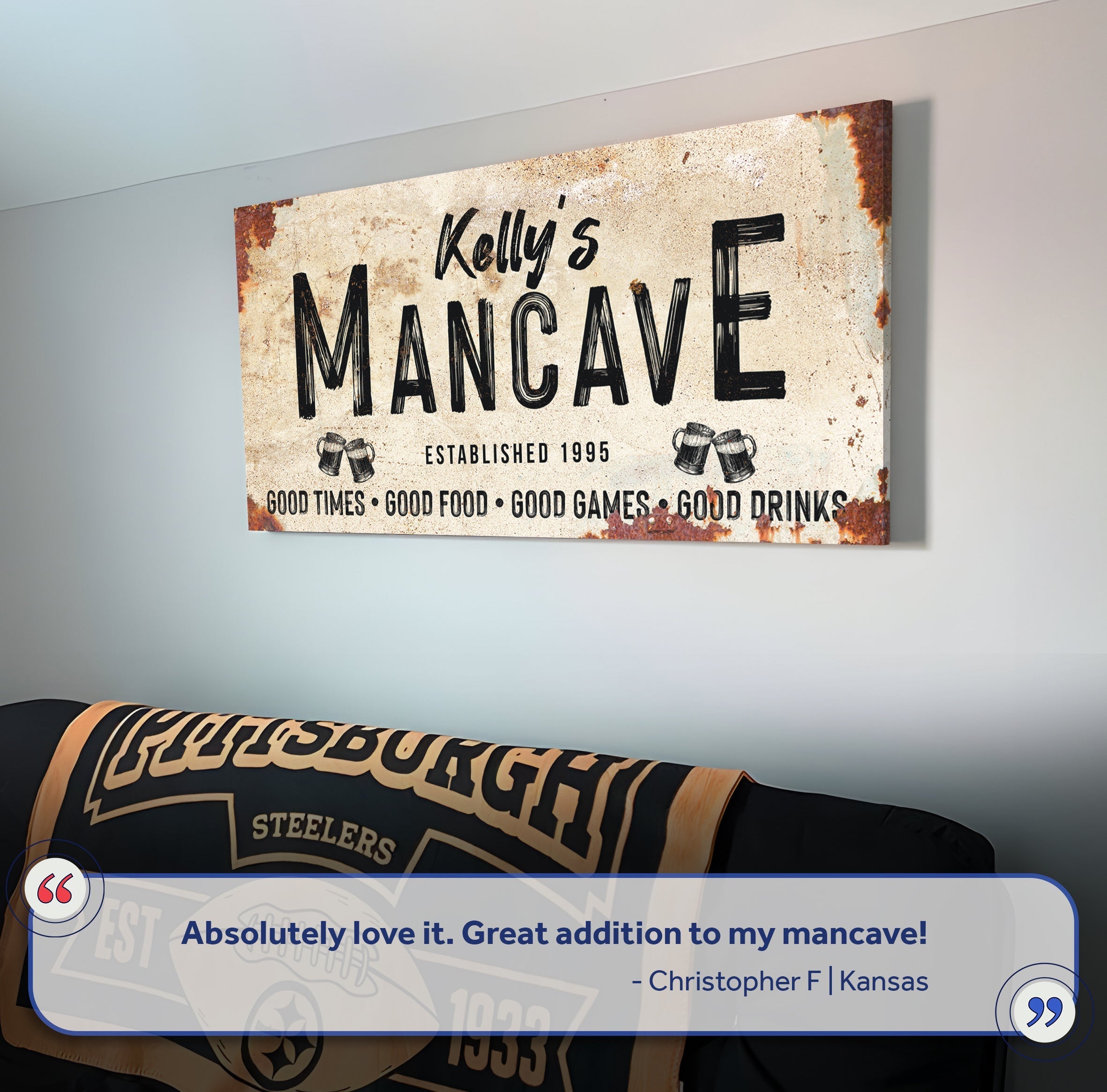 Good Times Personalized Man Cave Sign: Custom Bar Signs for Home Bar – Perfect Man Cave Wall Decor on sale at MyriadMart