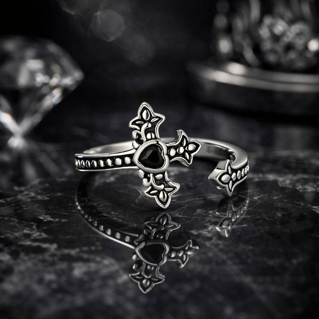 925 Sterling Silver Pavé Setting CZ Oxidized Silver Ring on sale at MyriadMart