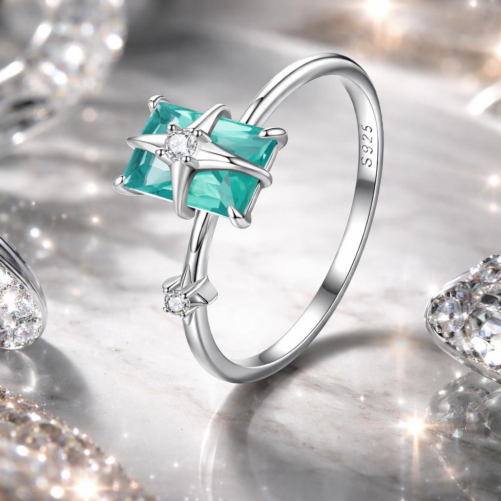 925 Sterling Silver 1.40mm Width CZ & Glass Ring Size 6 for Women on sale at MyriadMart