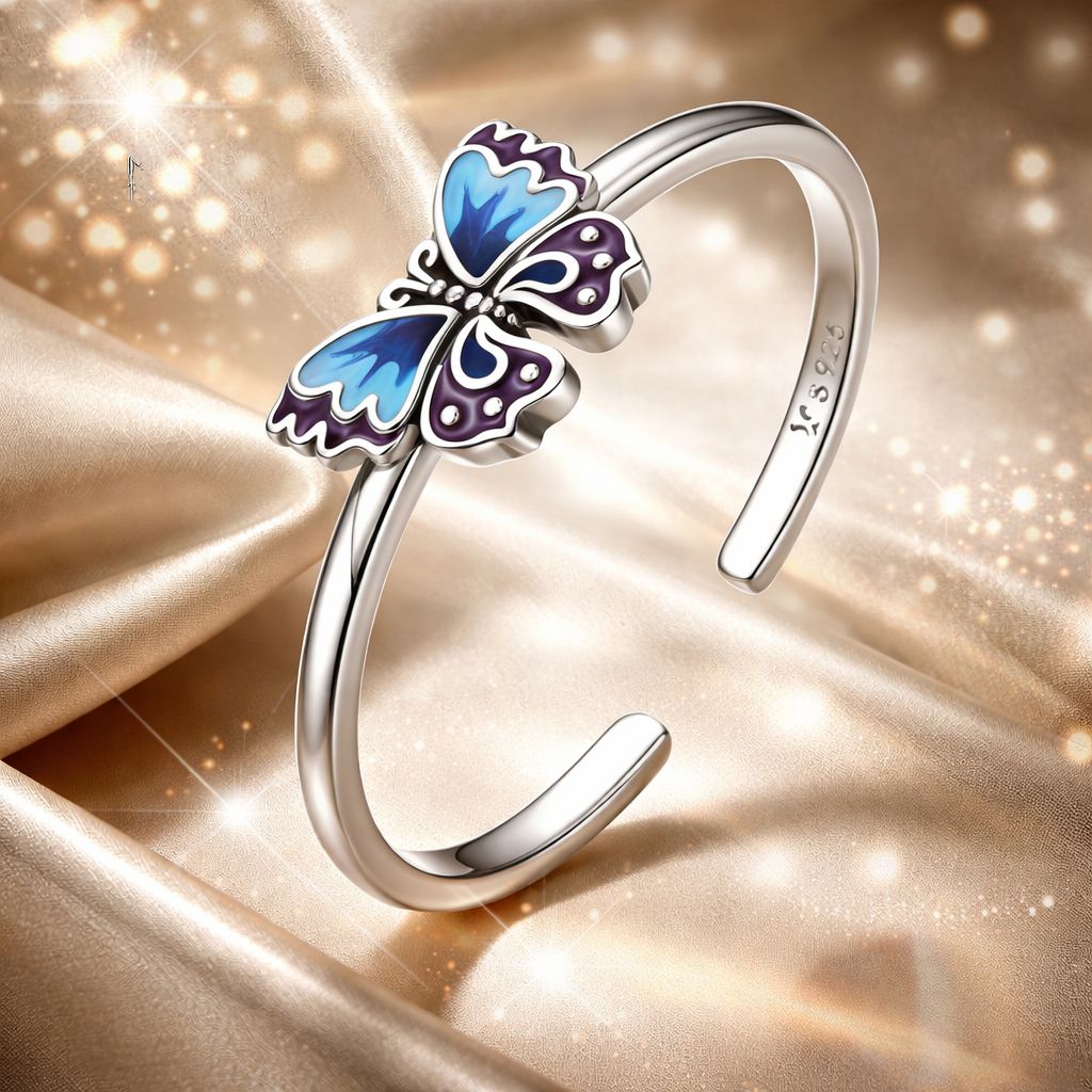925 Sterling Silver Enamel Oxidized Silver Butterfly Rings on sale at MyriadMart