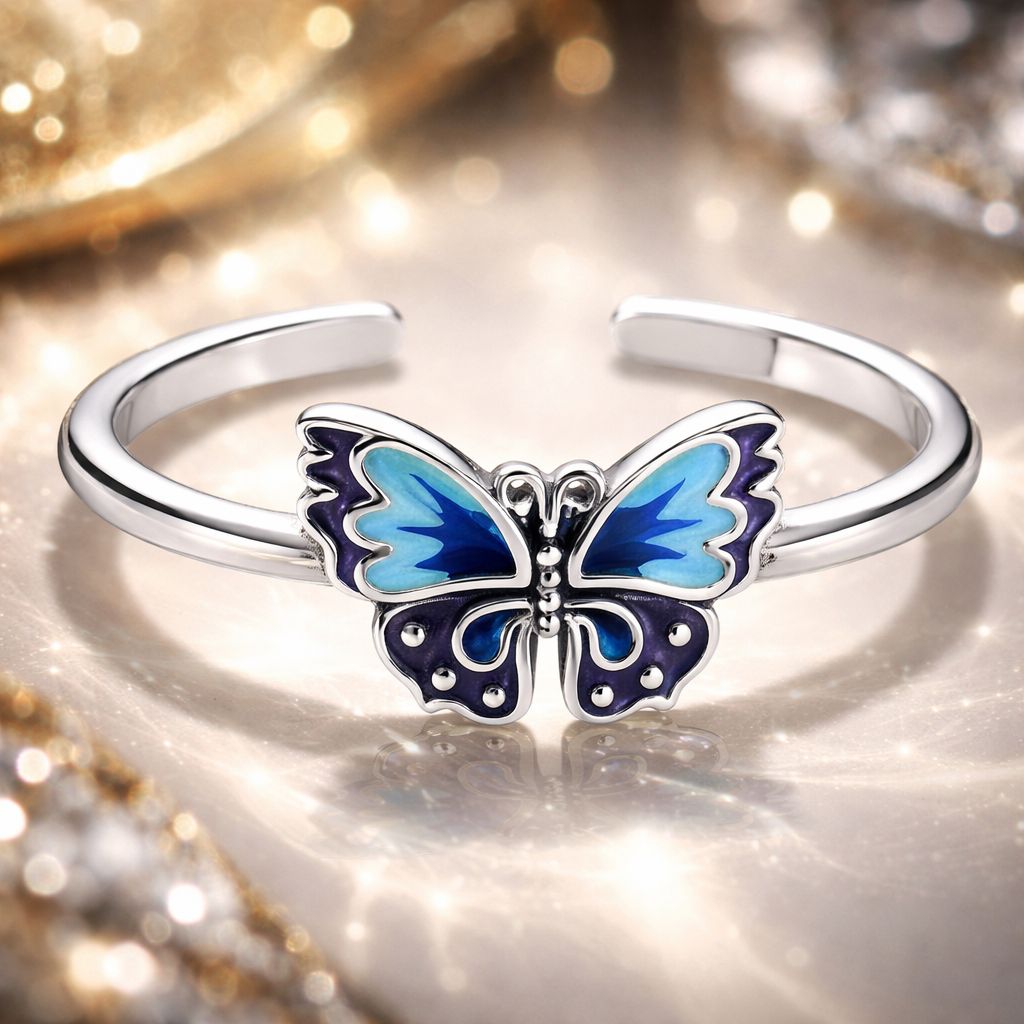 925 Sterling Silver Enamel Oxidized Silver Butterfly Rings on sale at MyriadMart